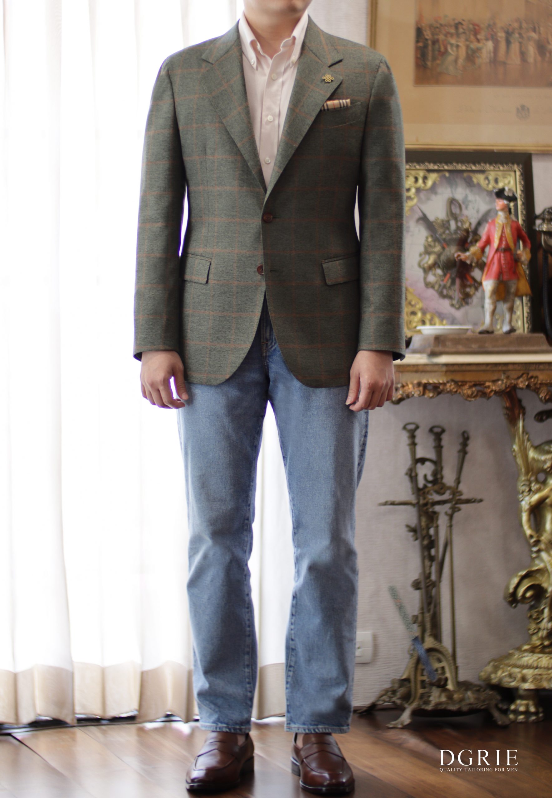 ตัดสูทสีเขียวลายตาราง 2 DGRIE Classic Texture Green Windowpane