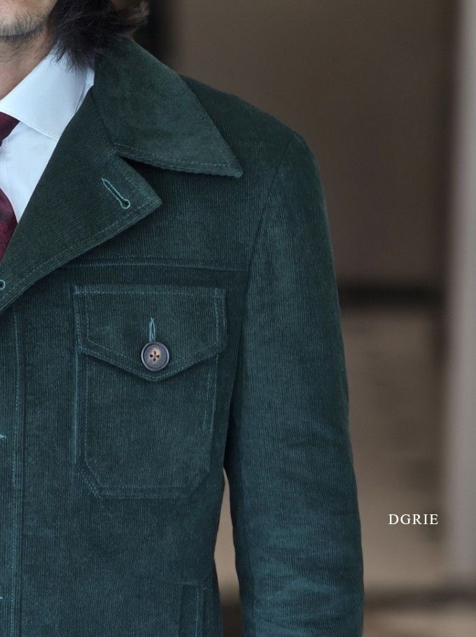 ตัดแจ็คเก็ต ผ้าลูกฟูก สีเขียว GREEN CORDUROY Short Jacket