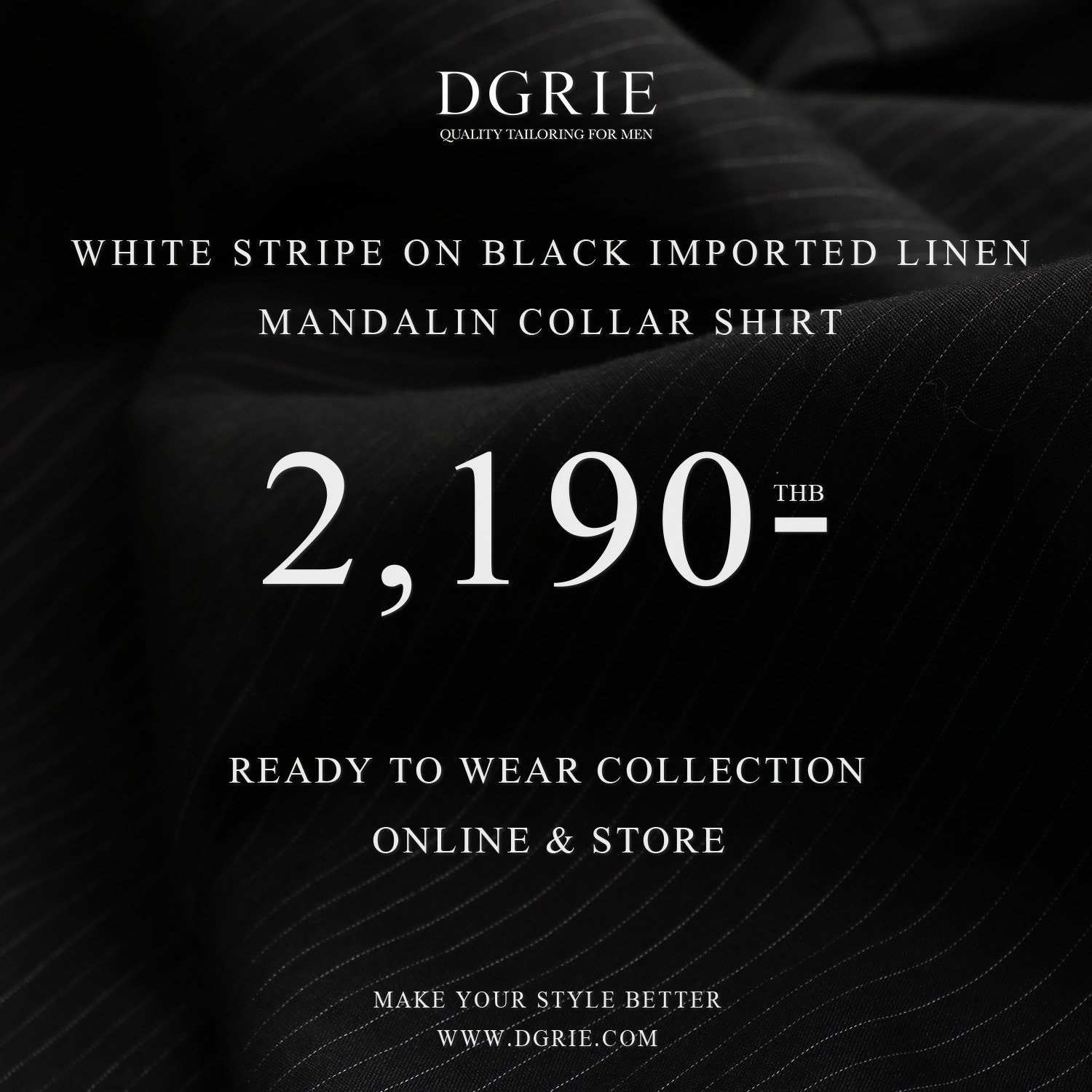 เชิ้ตลินินสีดำคอจีน White Stripe Linen Mandalin Collar Shirt