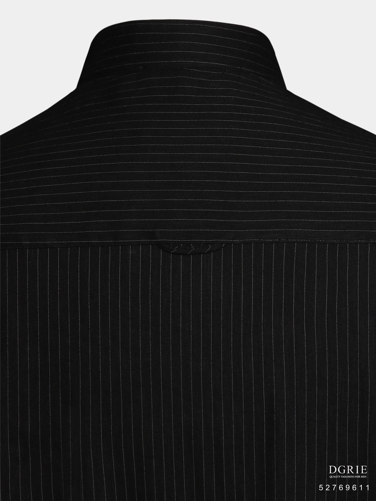 เชิ้ตลินินสีดำคอจีน White Stripe Linen Mandalin Collar Shirt