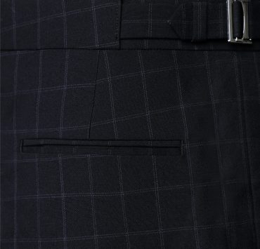 กางเกงวินเทจทรงเข้ารูป Window Check Navy Blue Buckel Pants