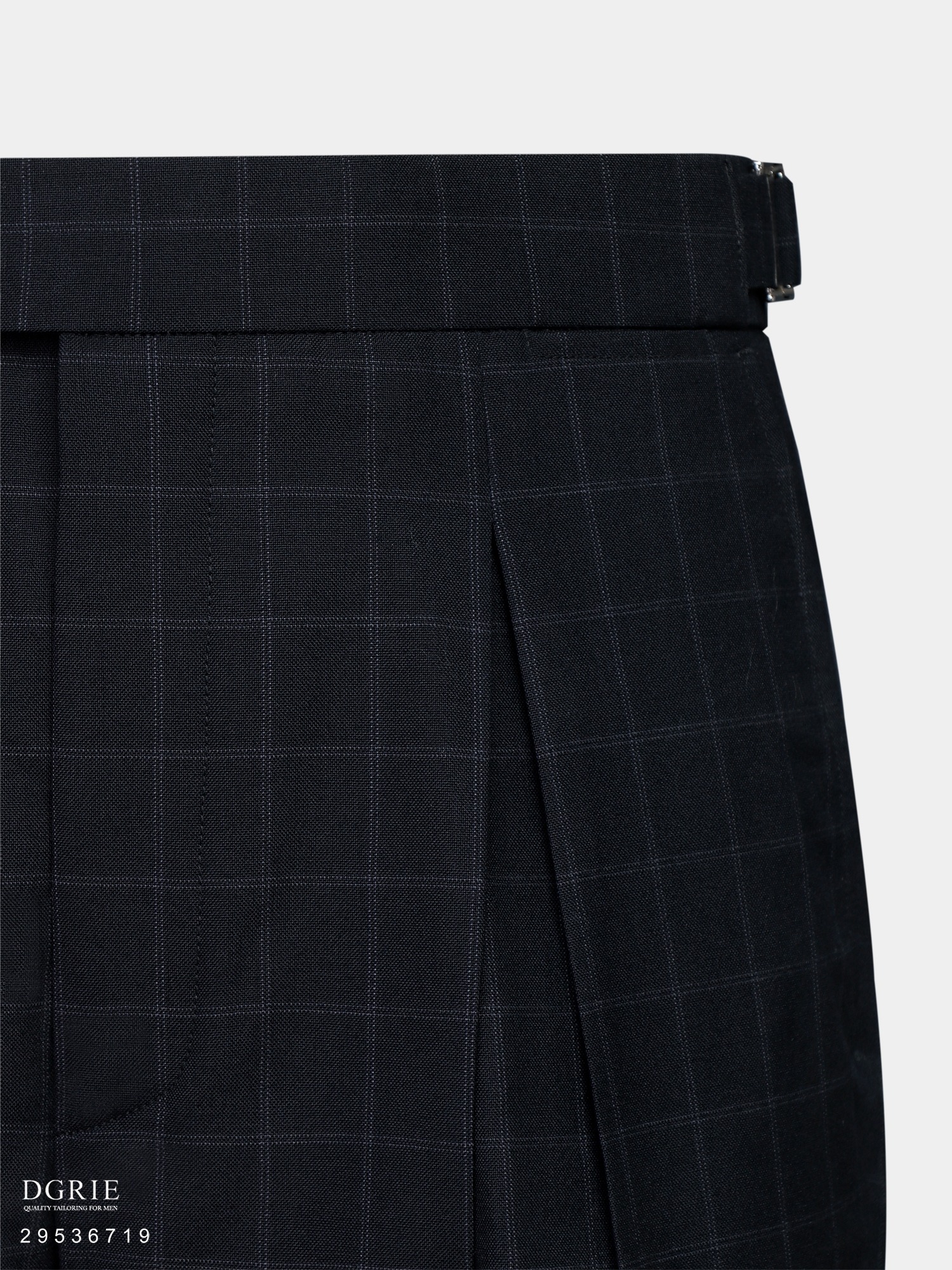 กางเกงวินเทจทรงเข้ารูป Window Check Navy Blue Buckel Pants