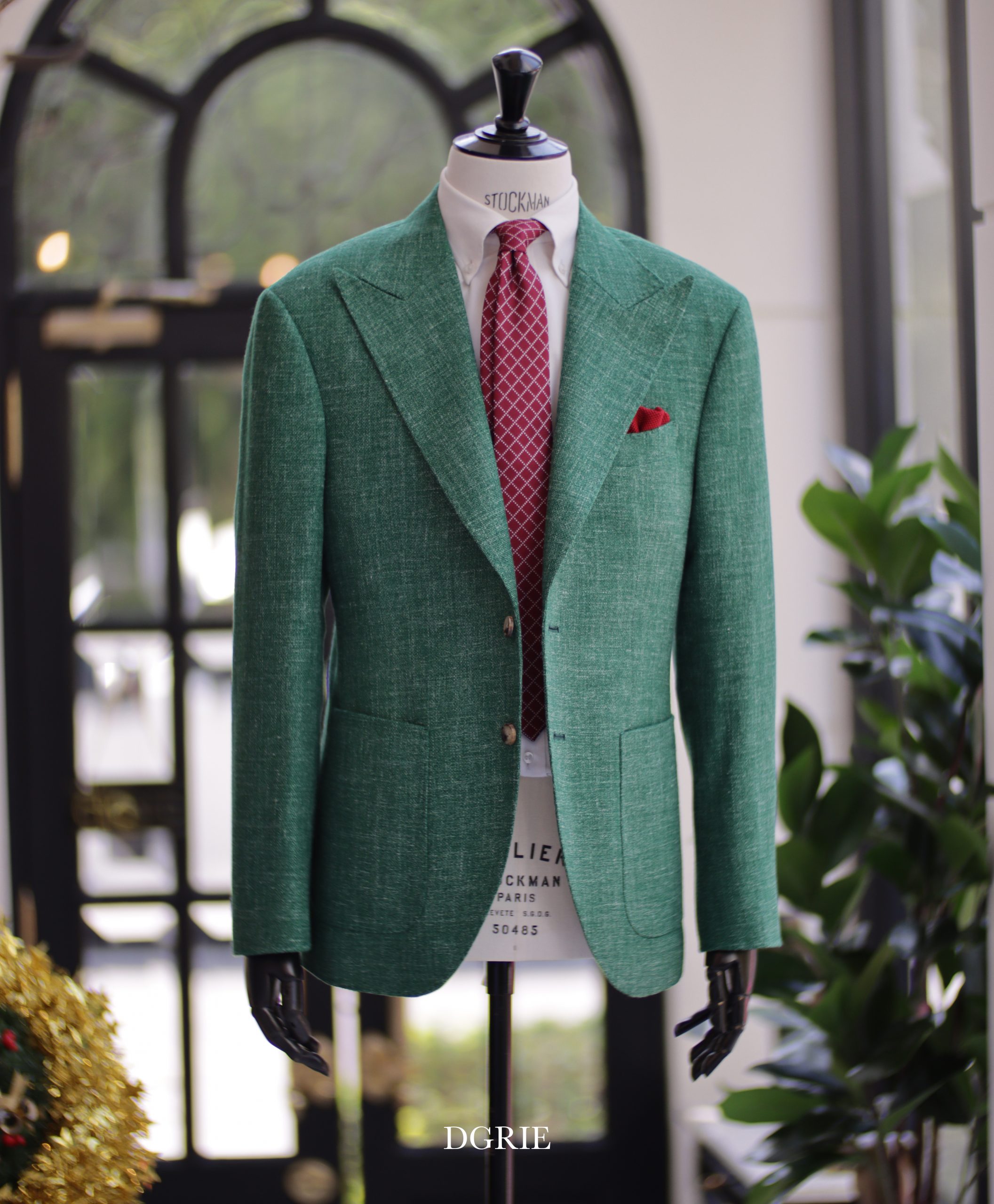 Happy X'mas day - DGRIE Green & Red, Wool Silk Linen Green Sport Jacket