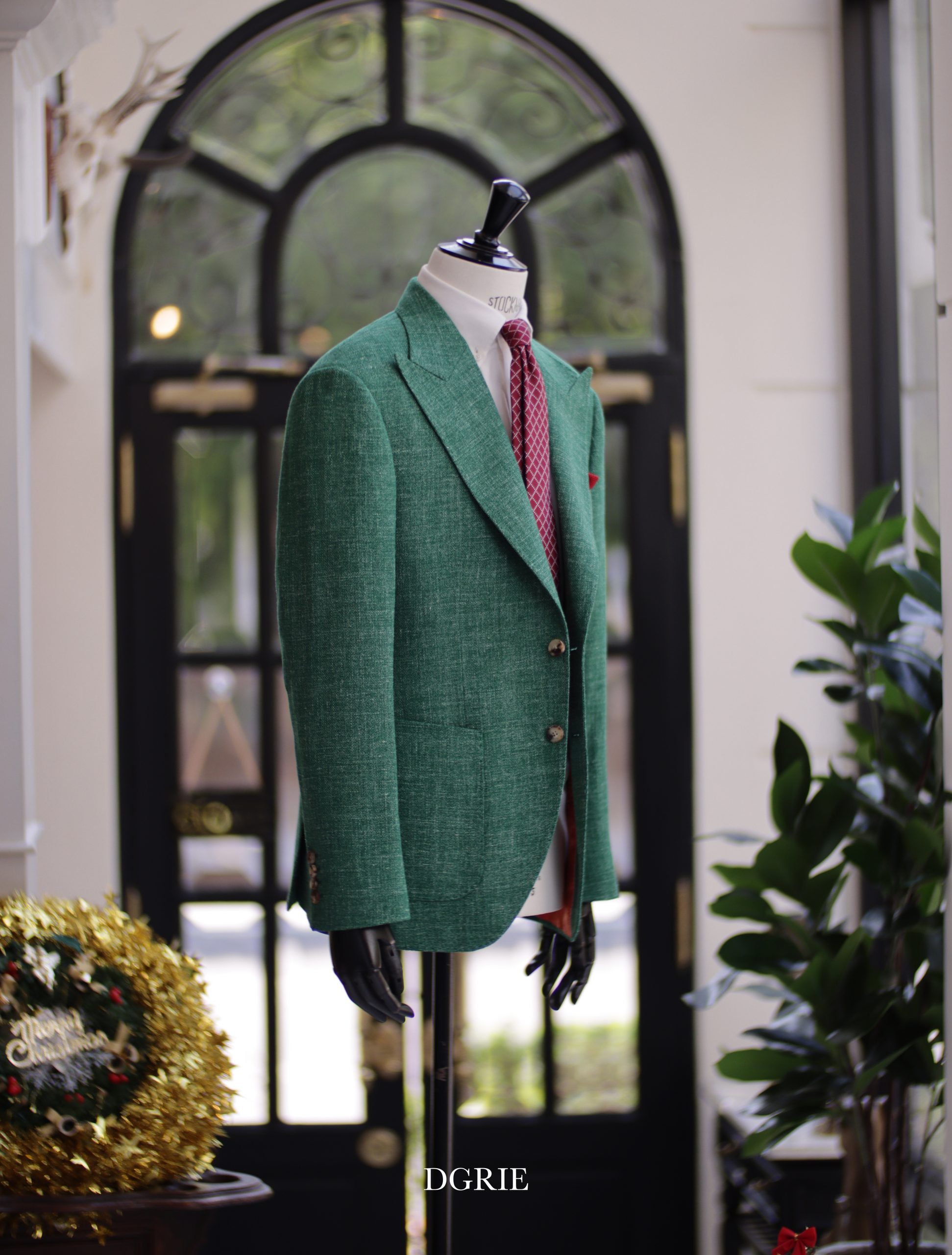 Happy X'mas day - DGRIE Green & Red, Wool Silk Linen Green Sport Jacket