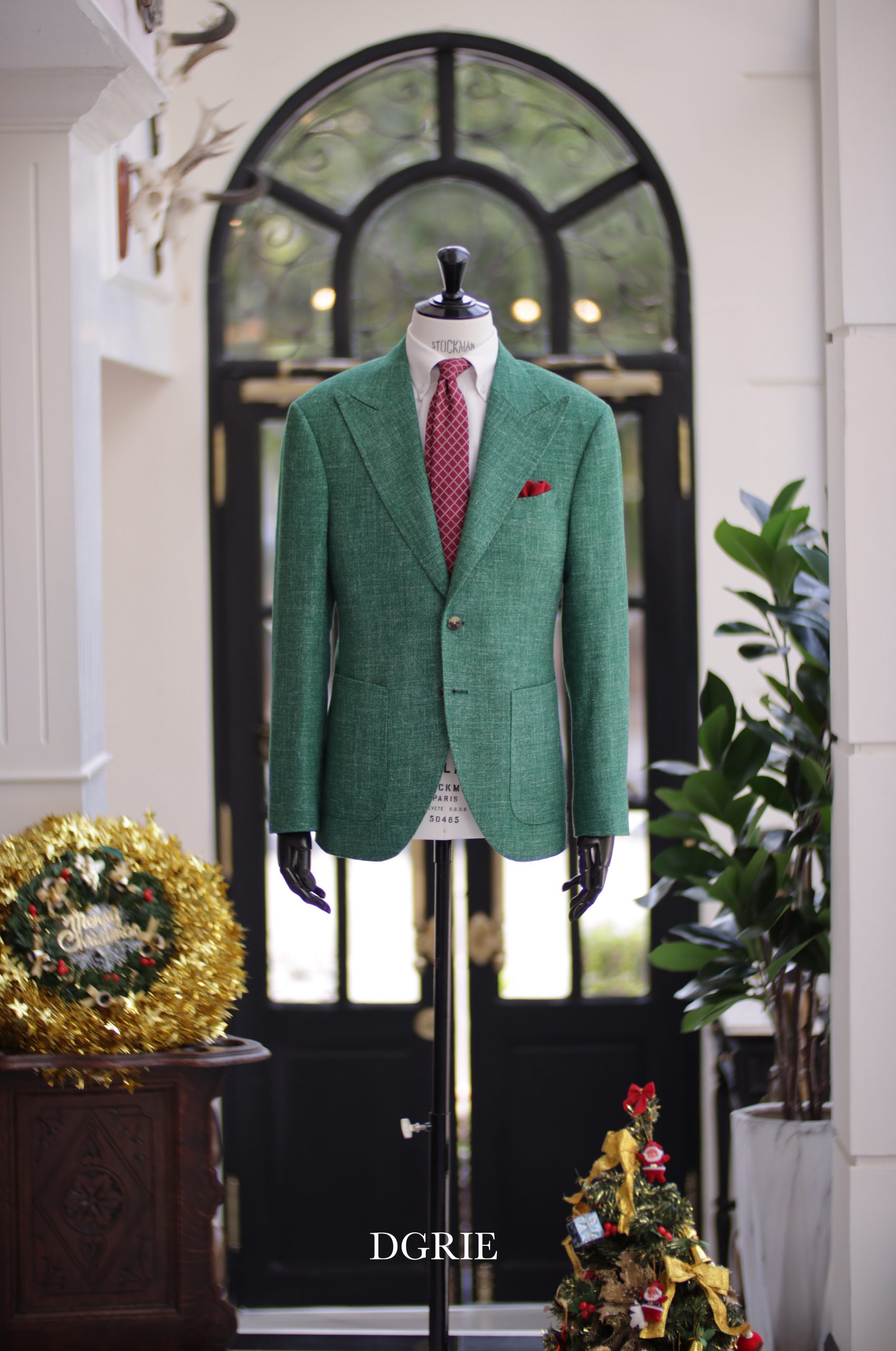 Happy X'mas day - DGRIE Green & Red, Wool Silk Linen Green Sport Jacket
