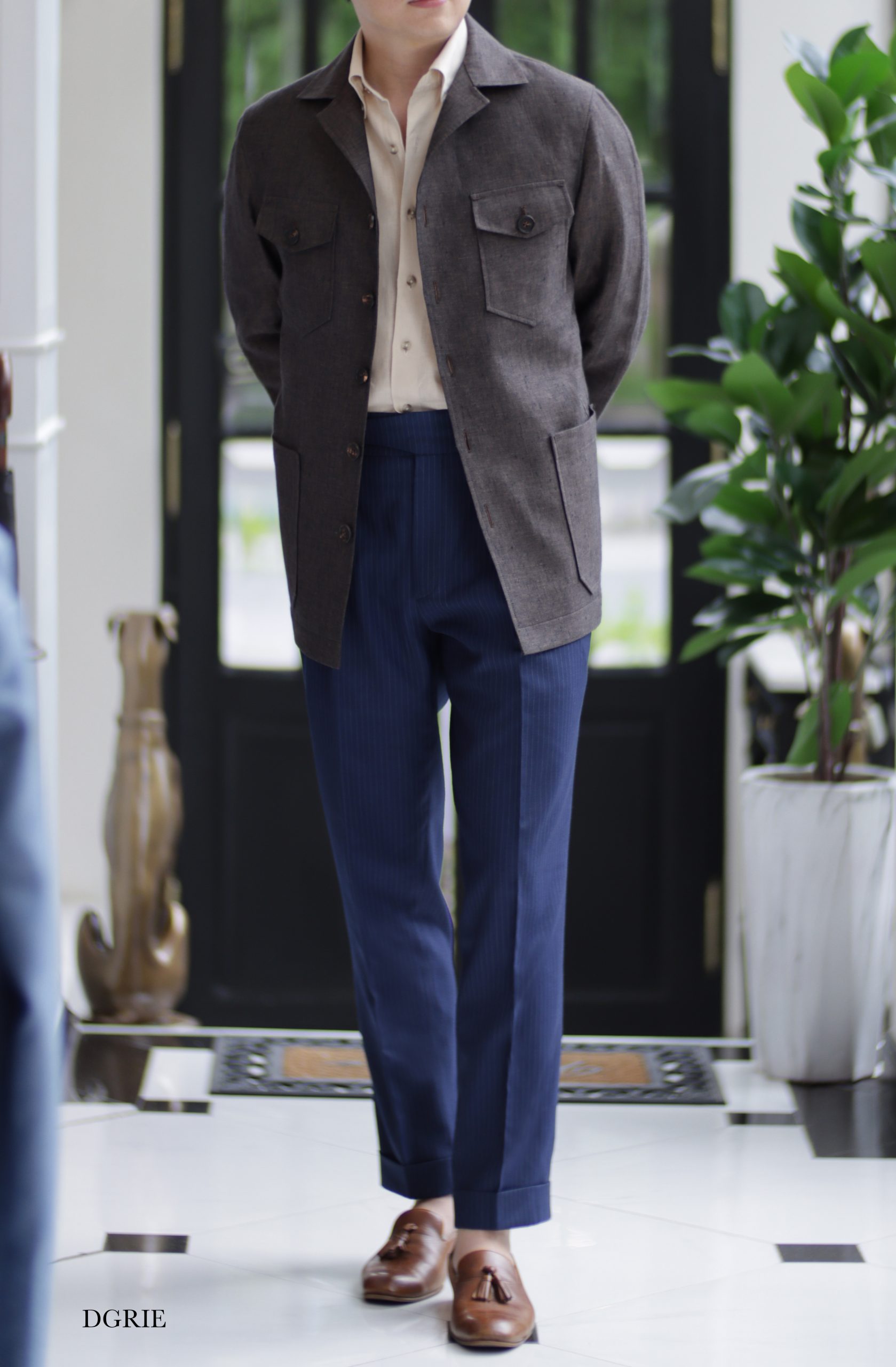 เสื้อซาฟารีลินิน Classic Red Brown Linen Safari