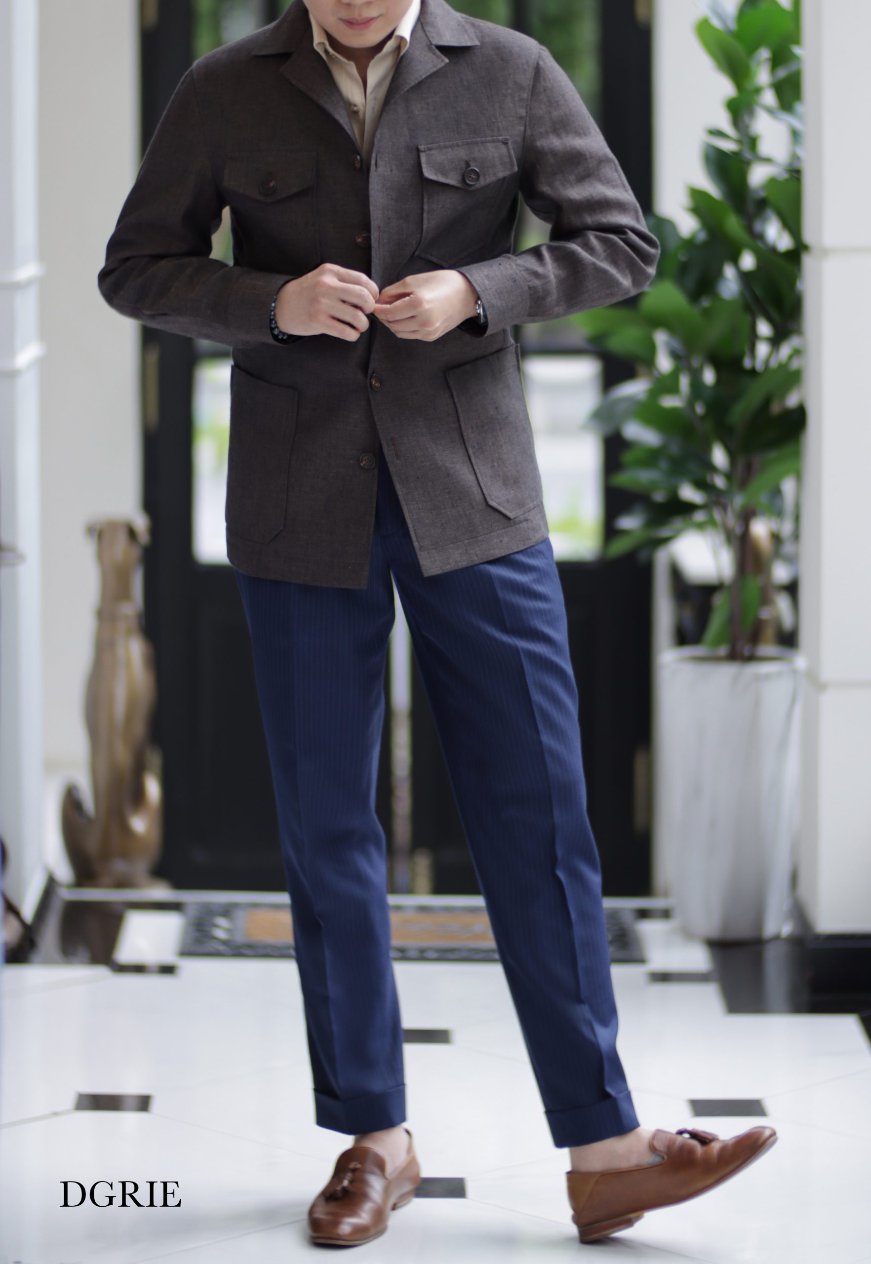 เสื้อซาฟารีลินิน Classic Red Brown Linen Safari