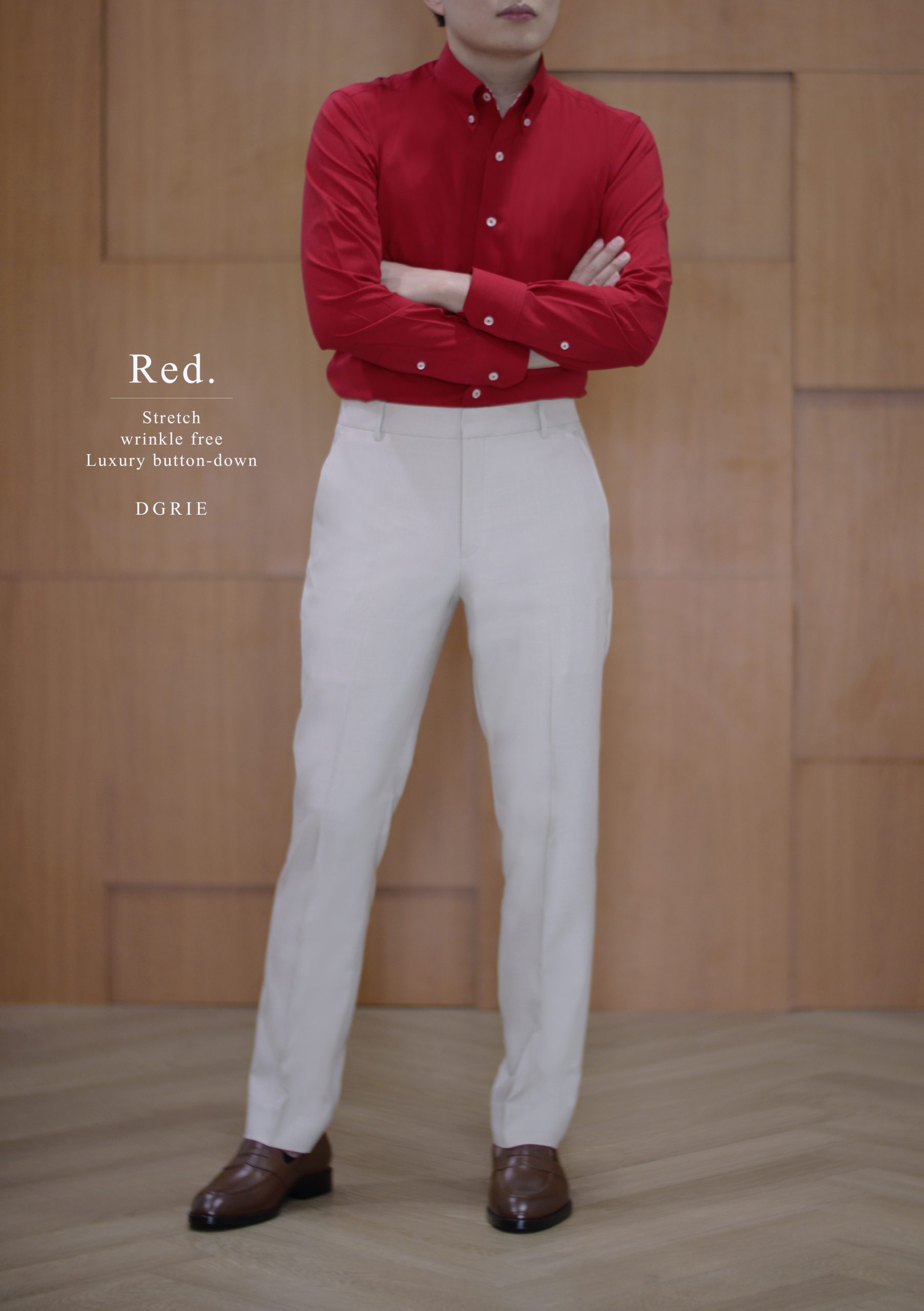 Crimson Red R/P Button down Collar Stretch Shirt