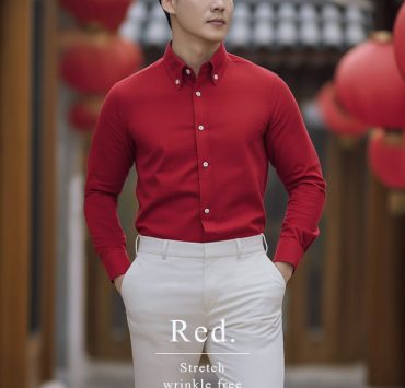 Crimson Red R/P Button down Collar Stretch Shirt 15 Crimson Red R/P Button down Collar Stretch Shirt
