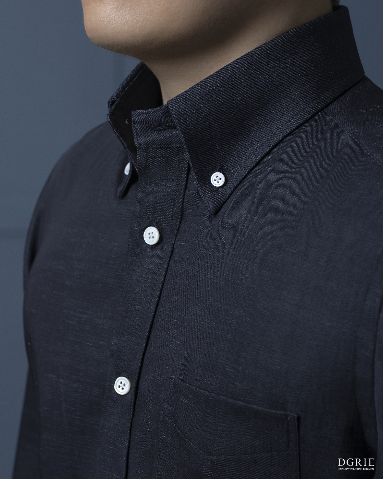 เสื้อเชิ้ต DGRIE Navy Blue Cotton denim Button Down Collar Shirt