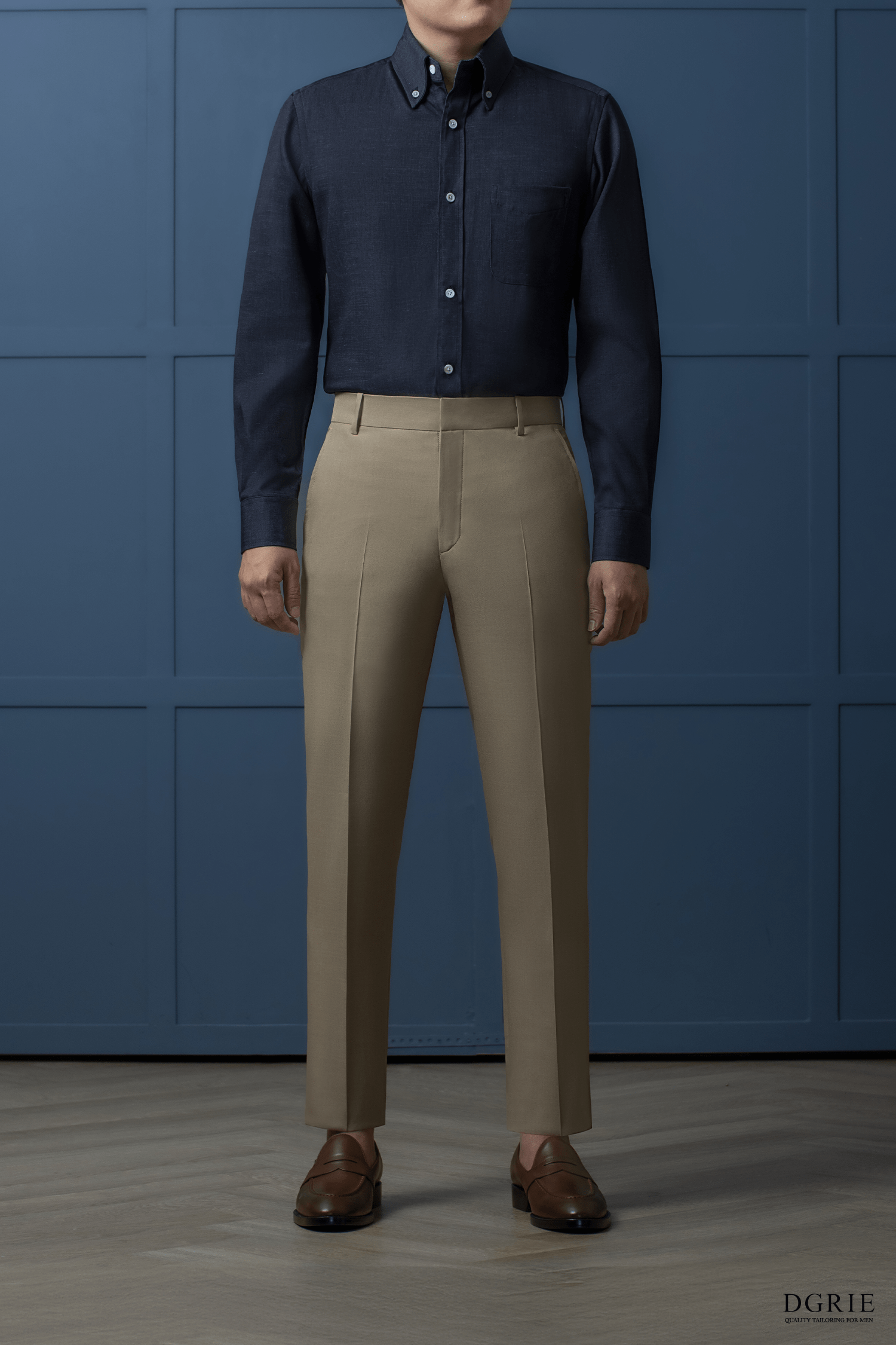 เสื้อเชิ้ต DGRIE Navy Blue Cotton denim Button Down Collar Shirt