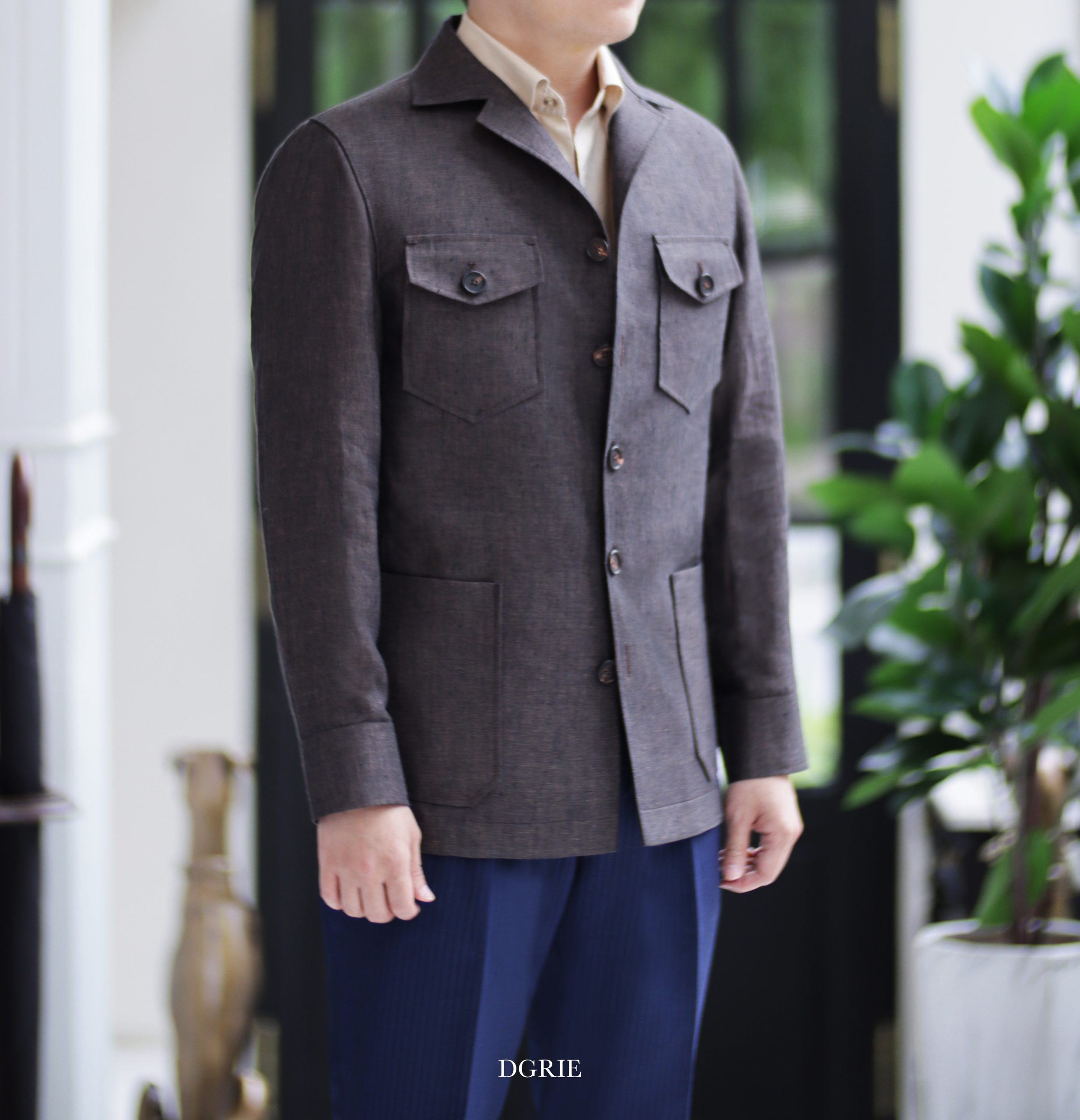 เสื้อซาฟารีลินิน Classic Red Brown Linen Safari