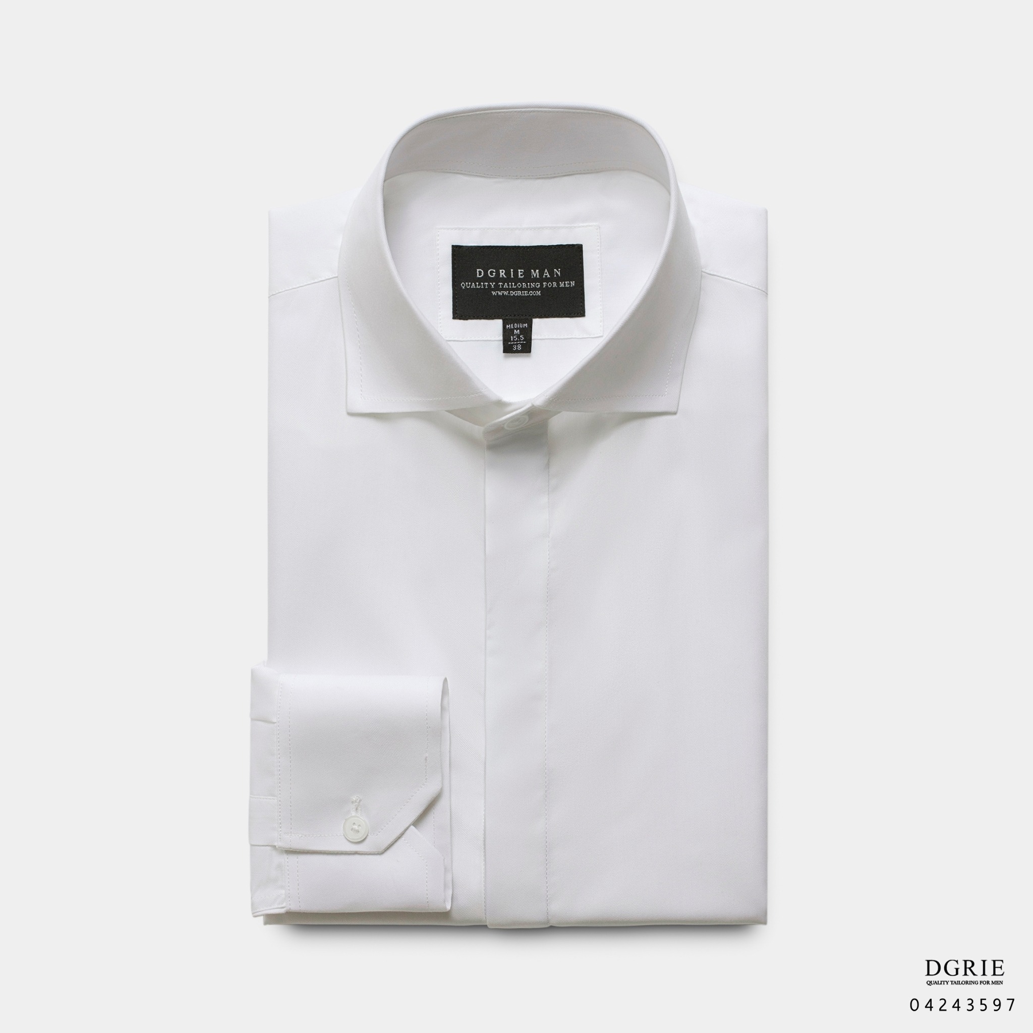 DGRIE Cotton Twill Spread Collar 8cm White Hidden Button Shirt