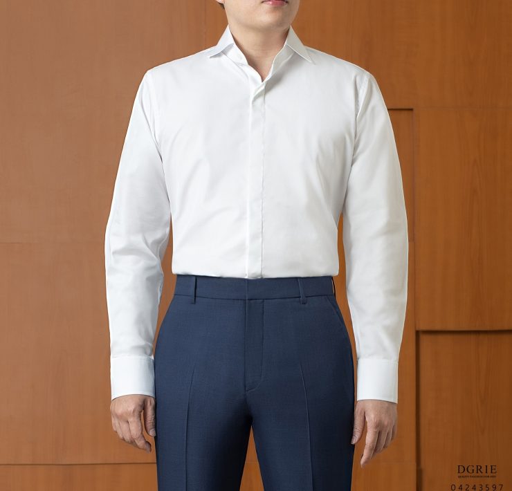 DGRIE Cotton Twill Spread Collar 8cm White Hidden Button Shirt 20 DGRIE Cotton Twill Spread Collar 8cm White Hidden Button Shirt