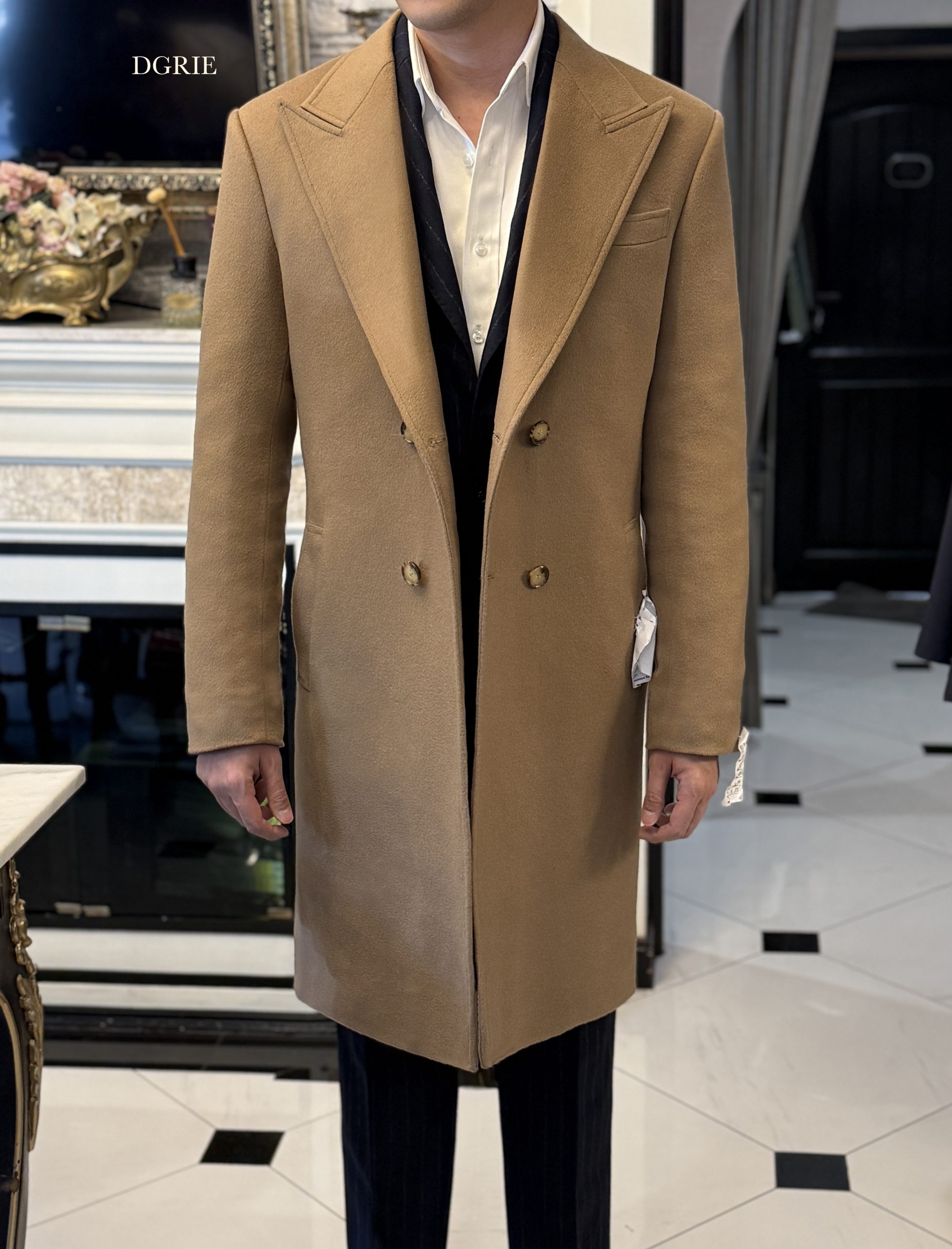 DGRIE ITALY NAVY CHALK STRIPE FLANNEL SUITS + OVERCOAT