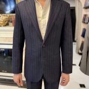 DGRIE ITALY NAVY CHALK STRIPE FLANNEL SUITS + OVERCOAT