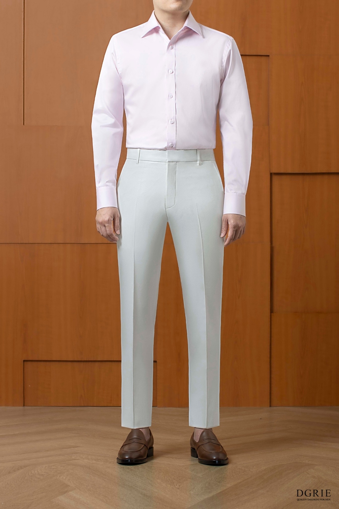 เสื้อเชิ้ตสีชมพู DGRIE Pink Cotton Shirt Spread Collar Edge