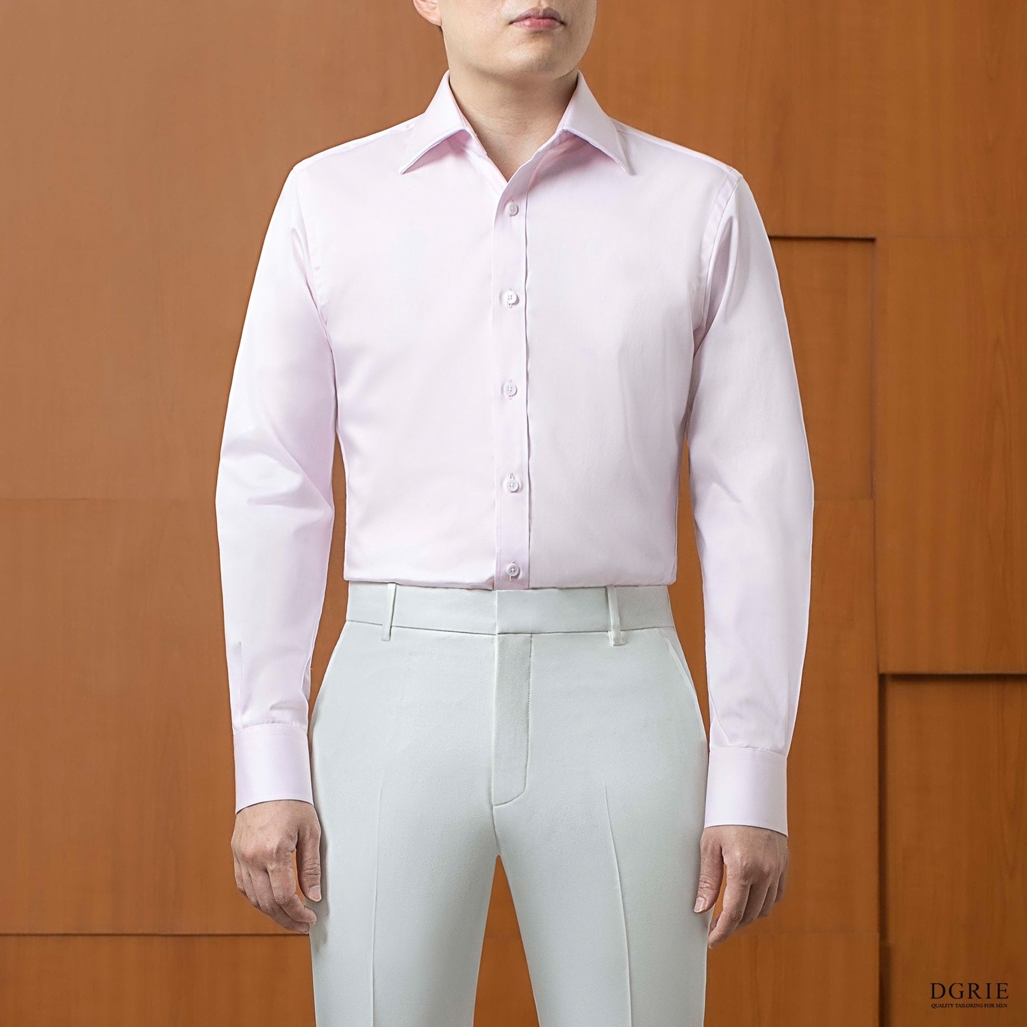 20351590-316C-44E2-8EE1-066A61037F07 เสื้อเชิ้ตสีชมพู DGRIE Pink Cotton Shirt Spread Collar Edge