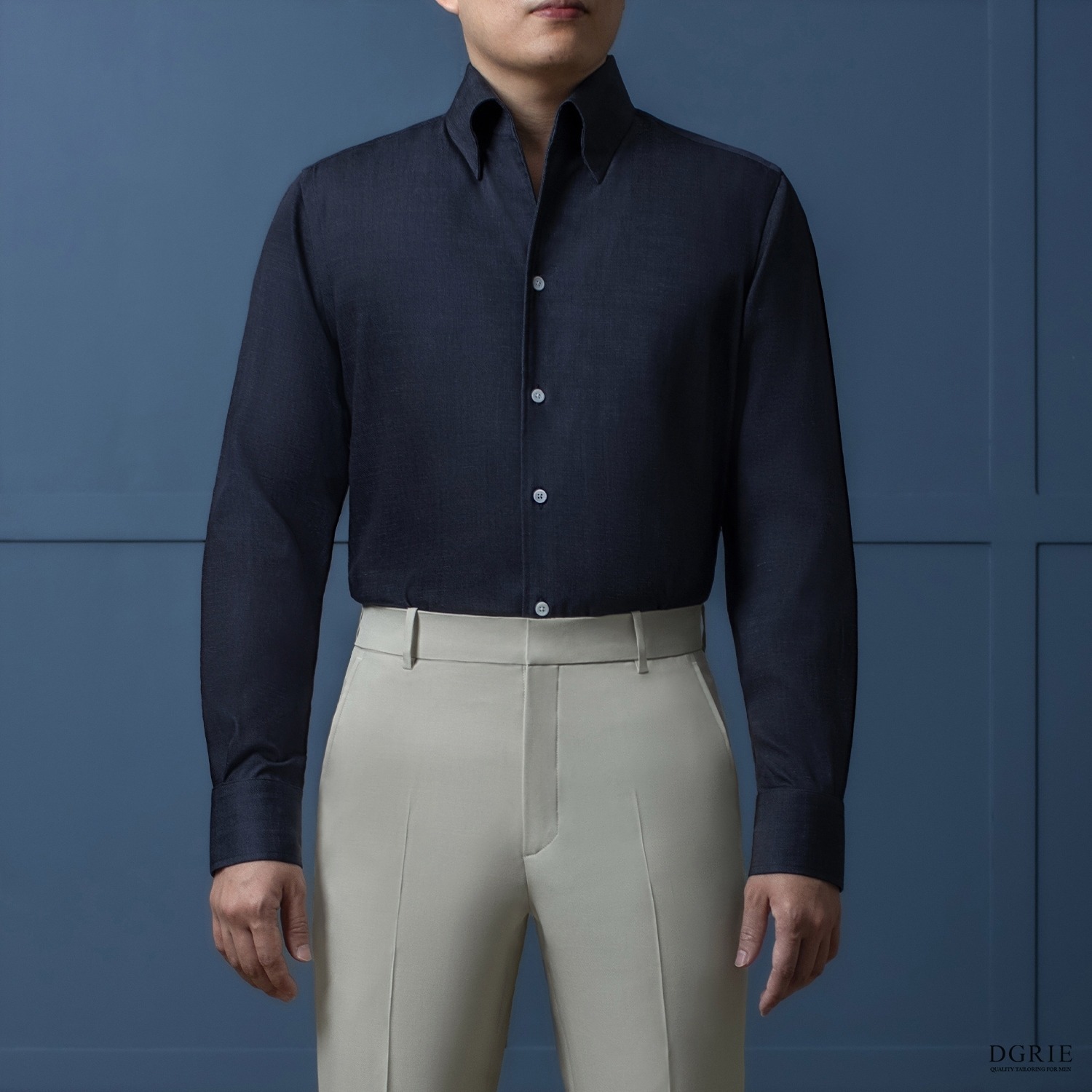 One Piece Collar Navy Denim Shirts