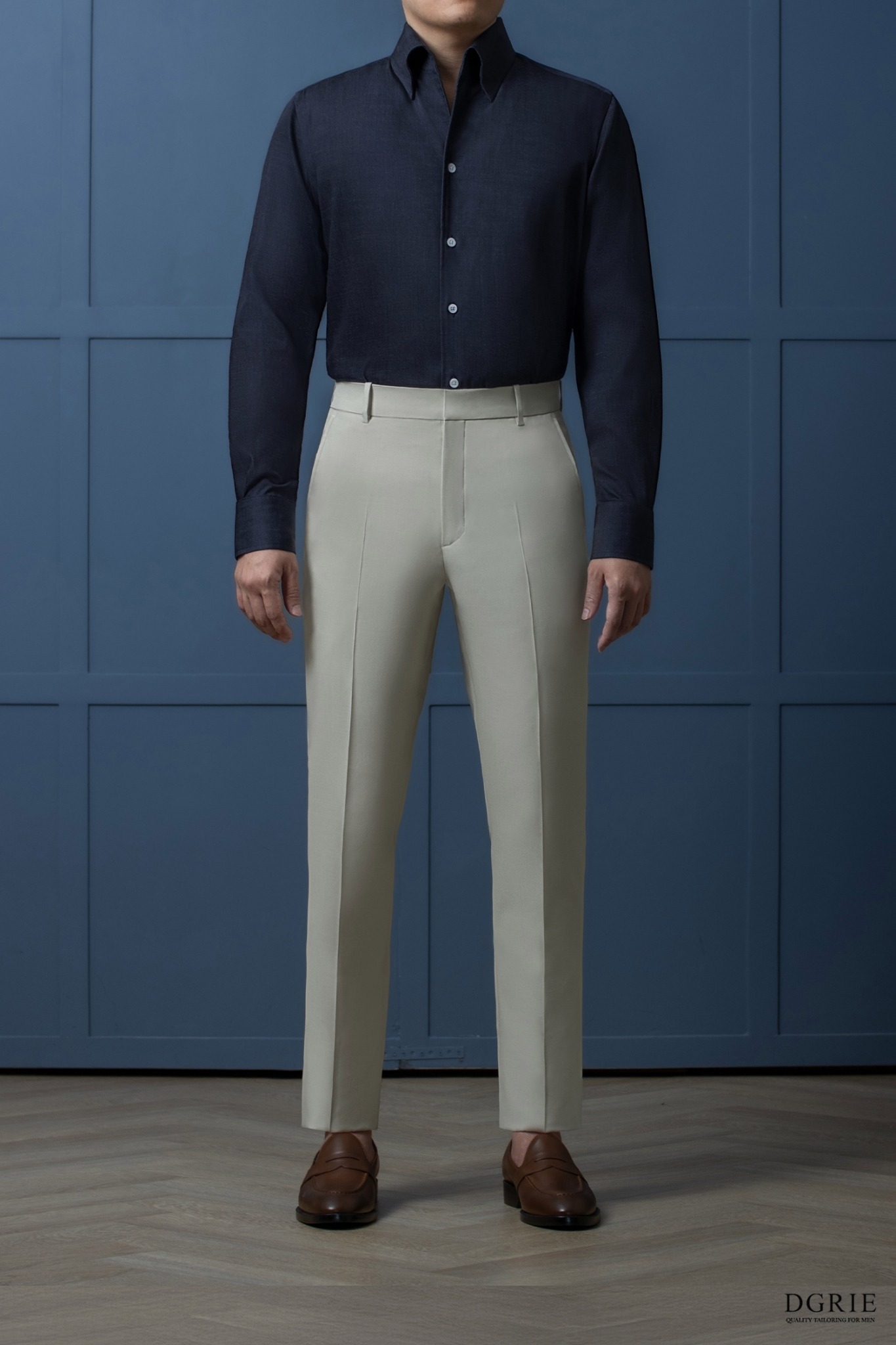 One Piece Collar Navy Denim Shirts