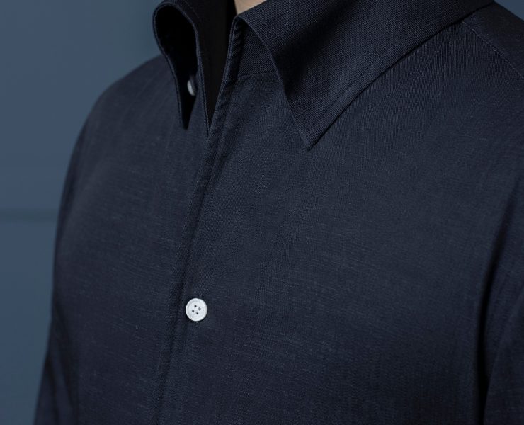 One Piece Collar Navy Denim Shirts