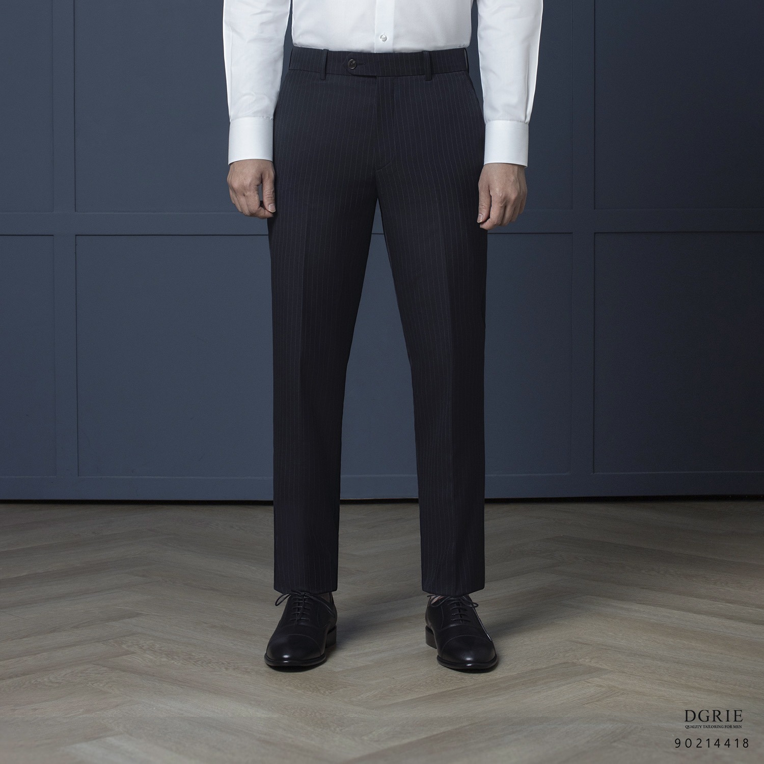 กางเกงสีกรมเข้มลายทาง DGRIE Navy Stipe 1cm B/S Wool Pants