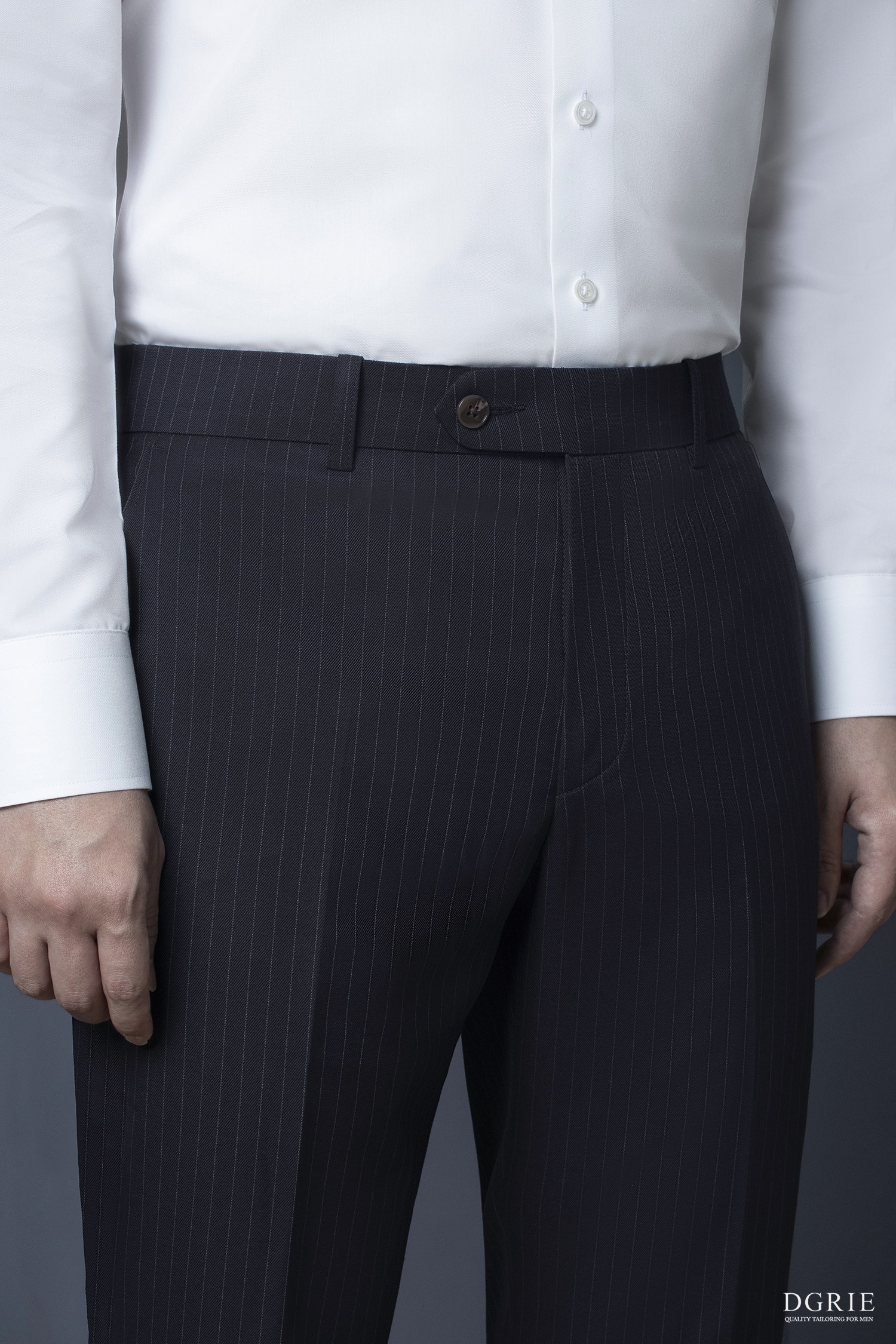 กางเกงสีกรมเข้มลายทาง DGRIE Navy Stipe 1cm B/S Wool Pants
