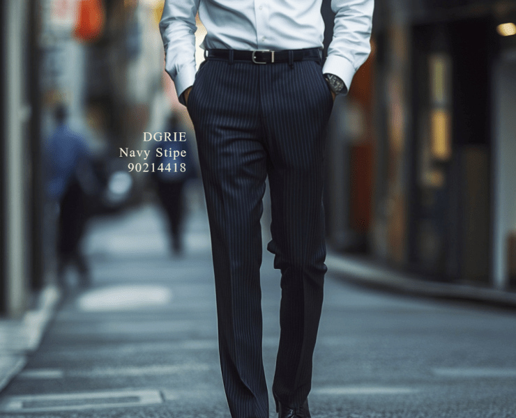 กางเกงสีกรมเข้มลายทาง DGRIE Navy Stipe 1cm B/S Wool Pants