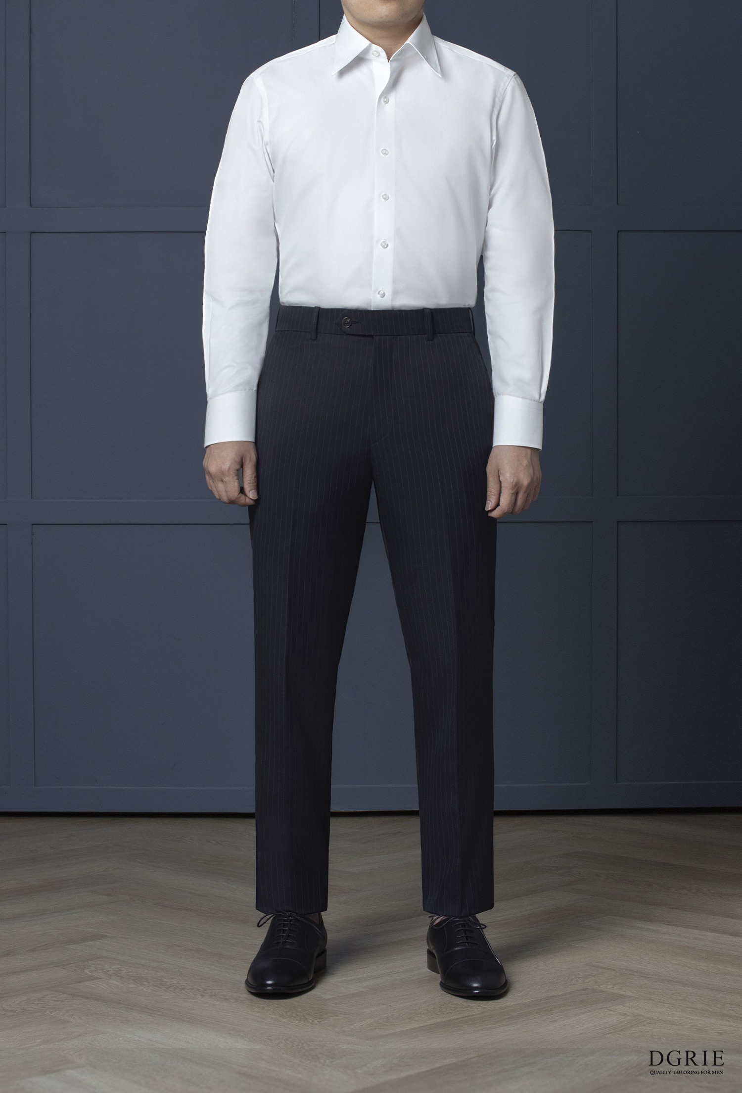 กางเกงสีกรมเข้มลายทาง DGRIE Navy Stipe 1cm B/S Wool Pants