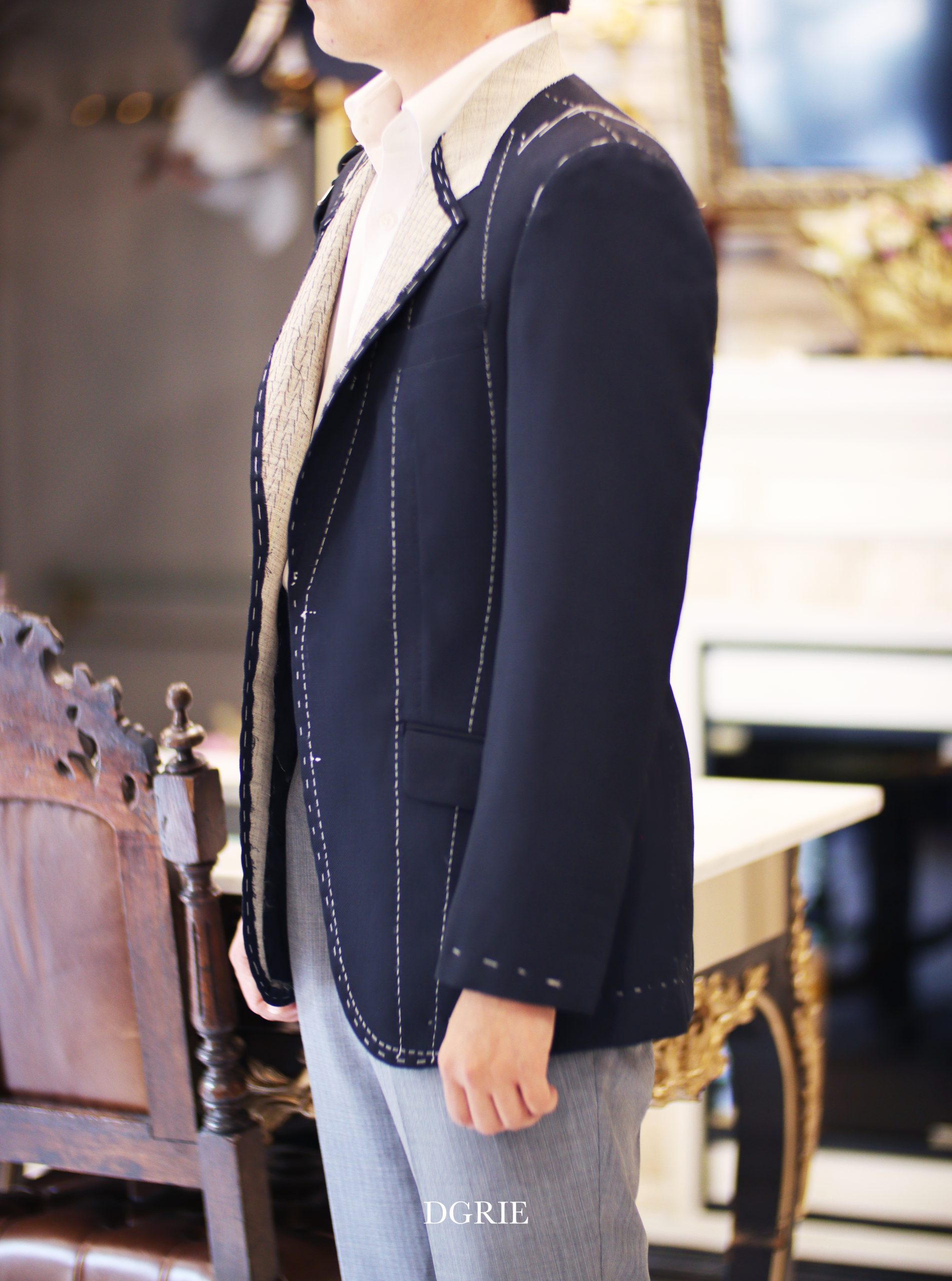 ตัดสูทหางม้าสีกรม DGRIE NAVY FULL CANVAS - Classic Notch