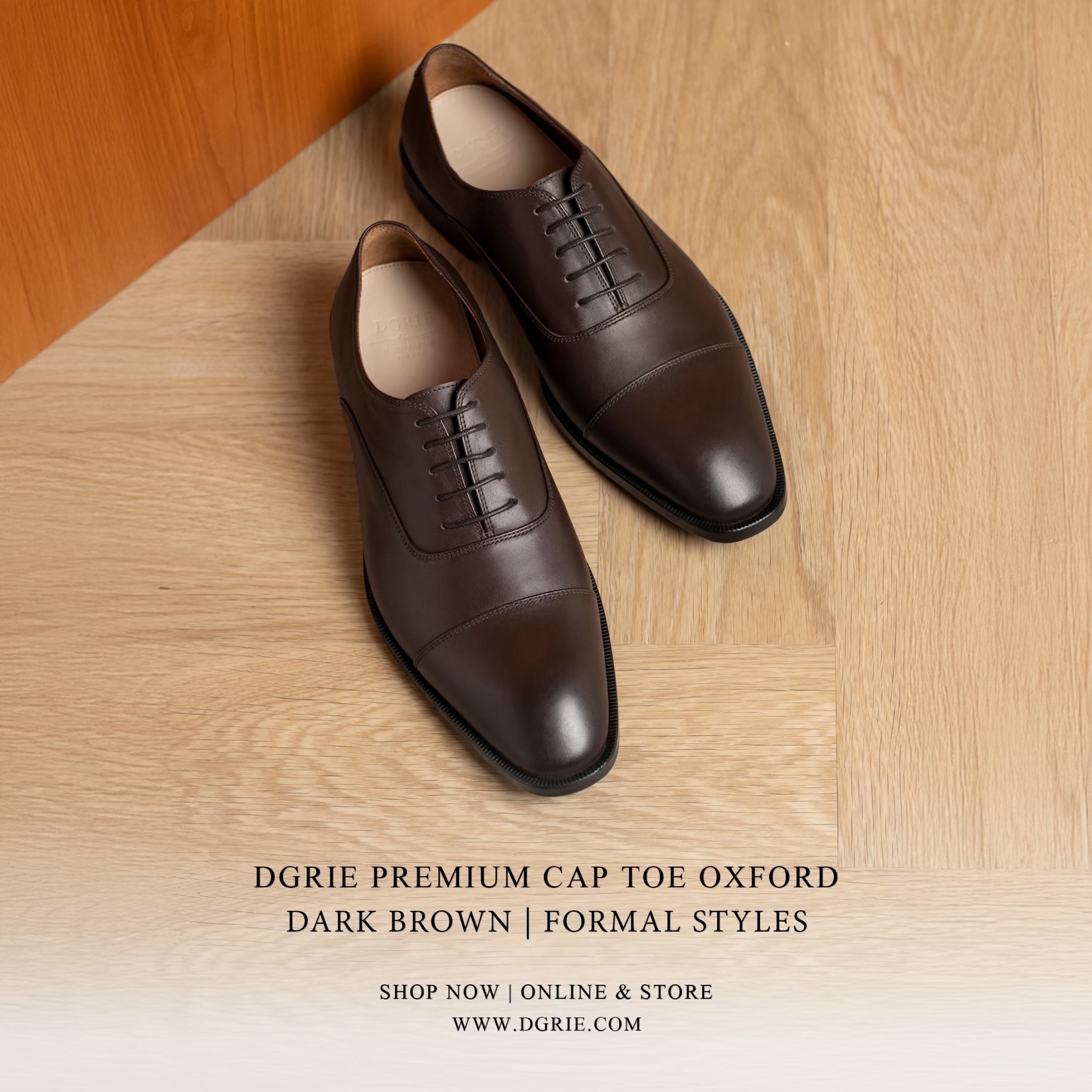 รองเท้าหนัง สีน้ำตาลเข้ม DGRIE Brown Round Cap Toe Oxford Shoe II