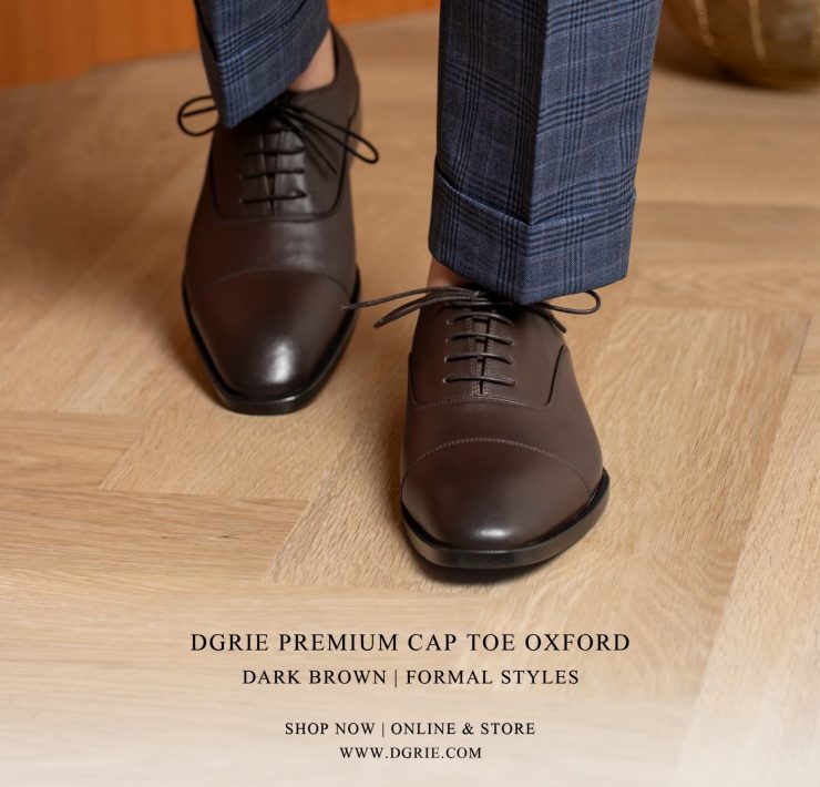 รองเท้าหนัง สีน้ำตาลเข้ม DGRIE Brown Round Cap Toe Oxford Shoe II