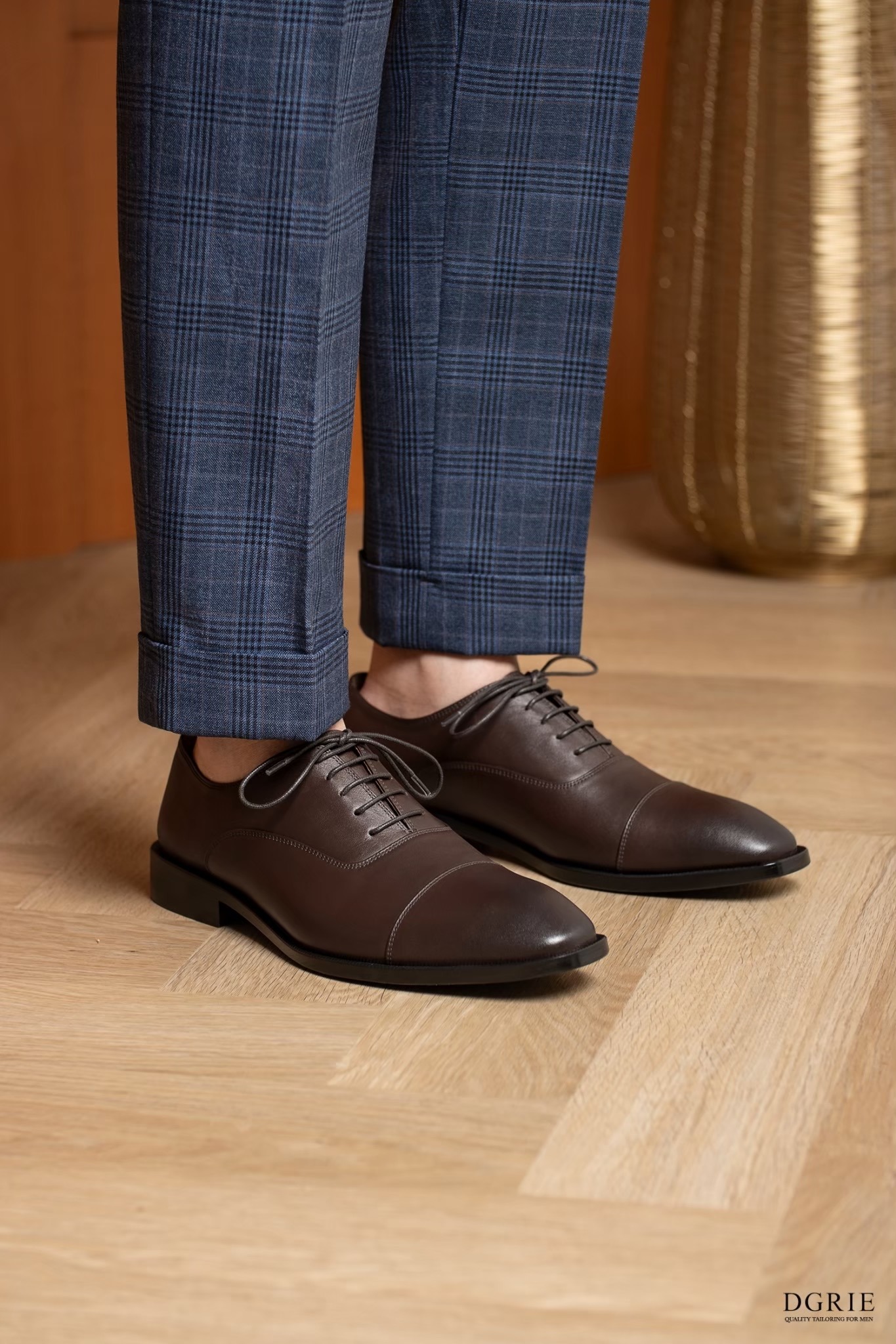 รองเท้าหนัง สีน้ำตาลเข้ม DGRIE Brown Round Cap Toe Oxford Shoe II