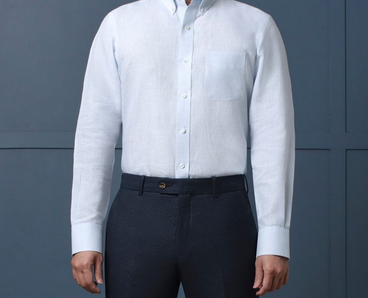 เสื้อเชิ้ตลินิน Button down Linen Light cyan Blue Shirts