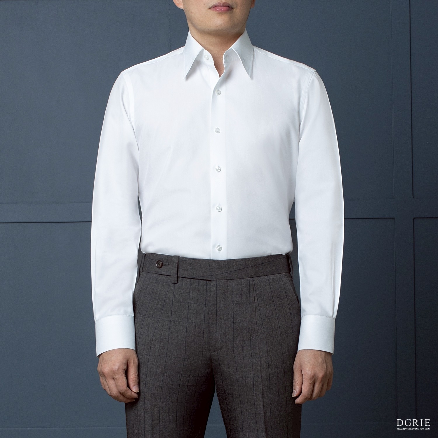 IMG_5722 เสื้อเชิ้ต Cotton Twill Pinned Collar 8cm White Shirt