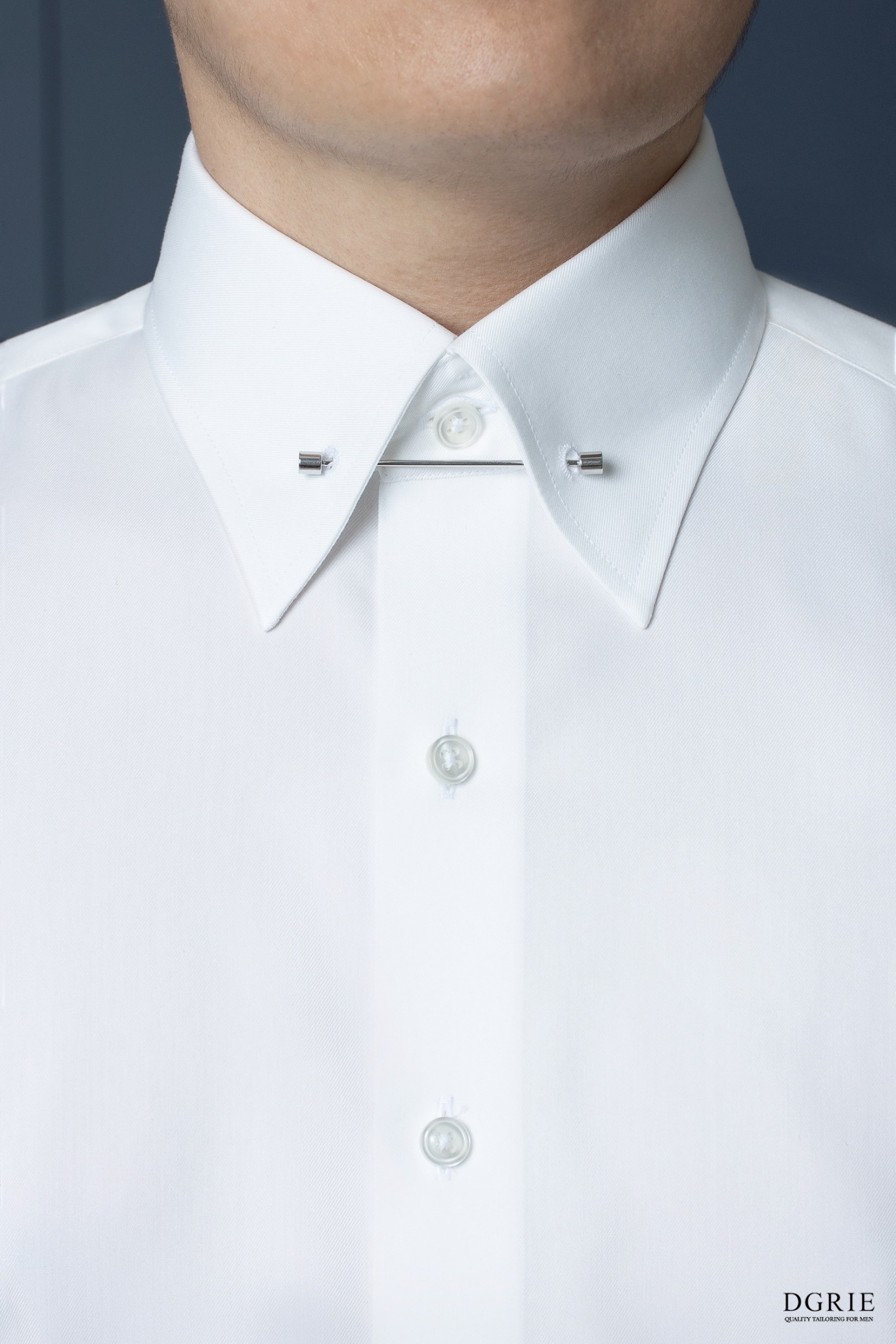 IMG_5716 เสื้อเชิ้ต Cotton Twill Pinned Collar 8cm White Shirt