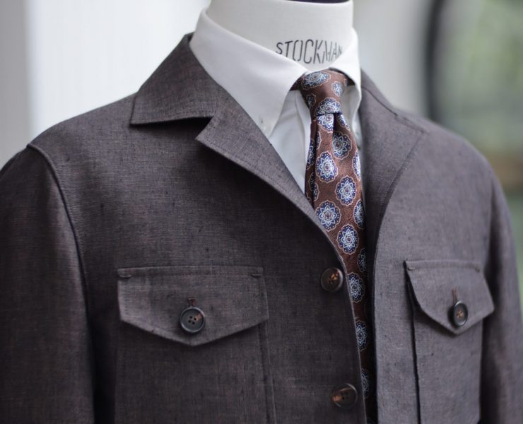 เสื้อซาฟารี Custom Red Brown Linen Safari