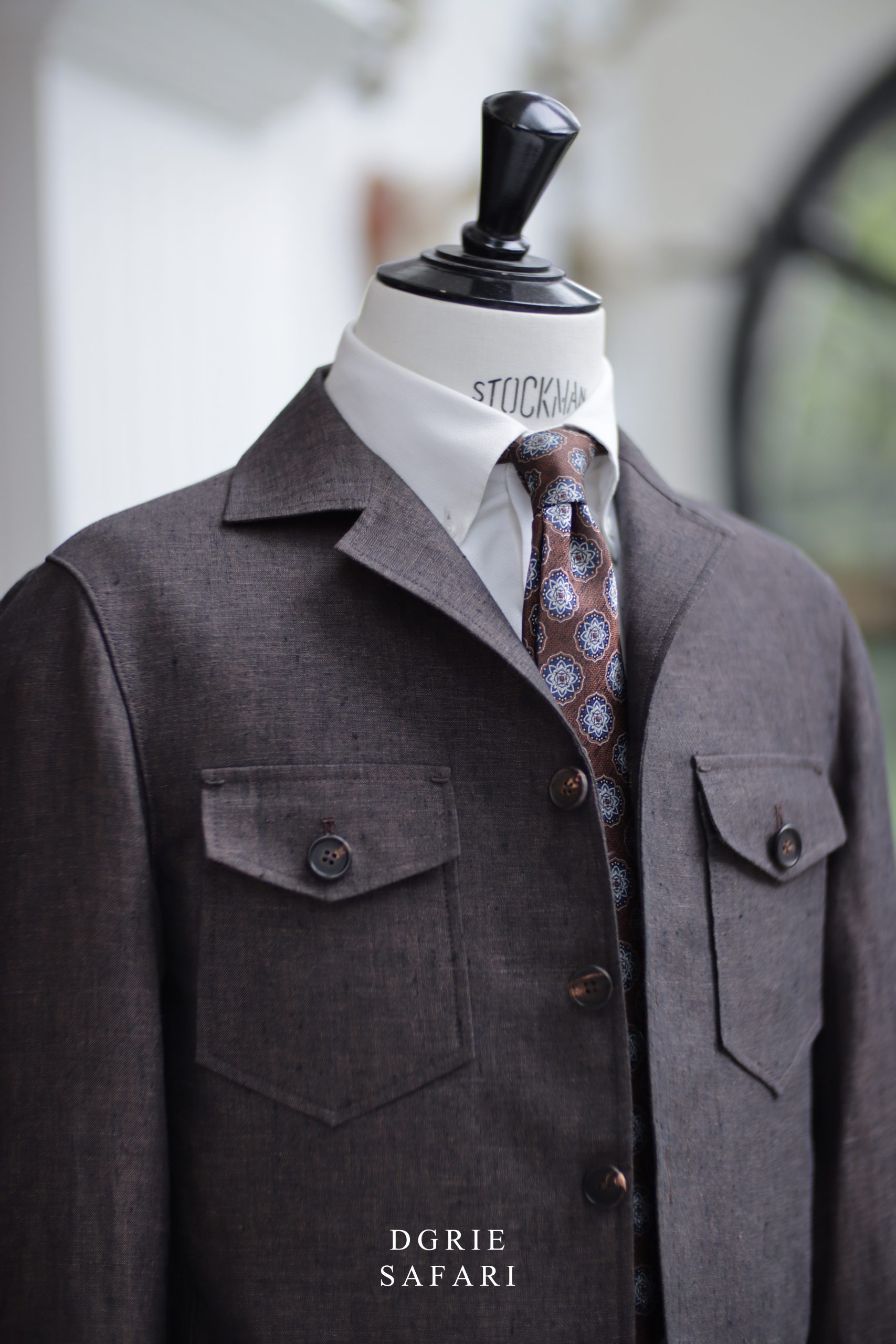 เสื้อซาฟารี Custom Red Brown Linen Safari