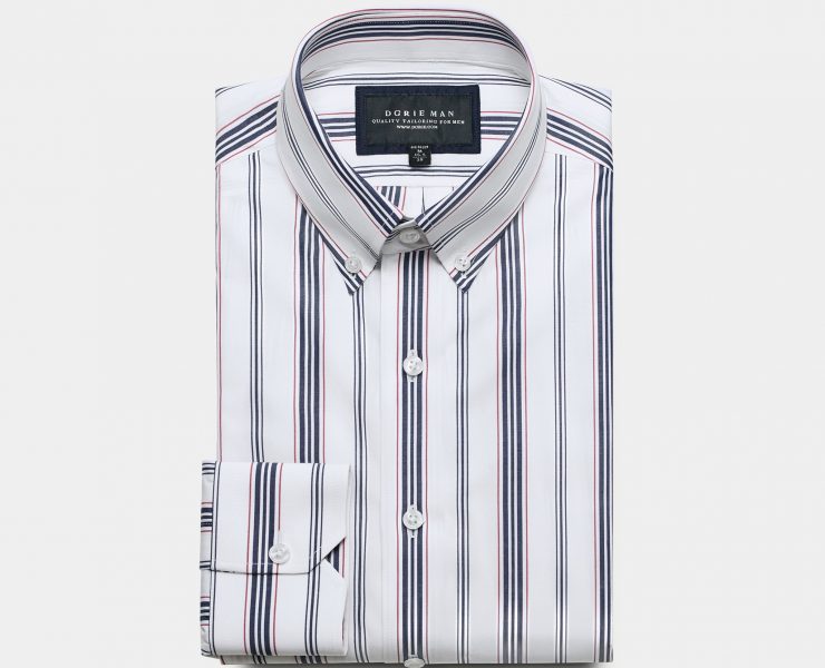 เสื้อเชิ้ตลายทาง Three tone Vertical Stripes Shirt