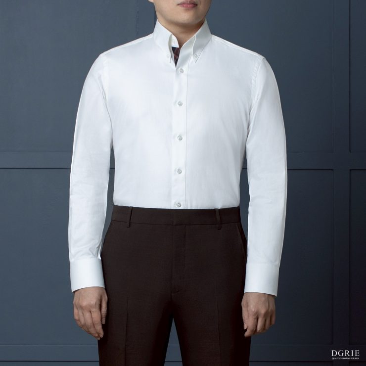 เสื้อเชิ้ต White W/C Button down Collar Ribbon Cotton Shirt