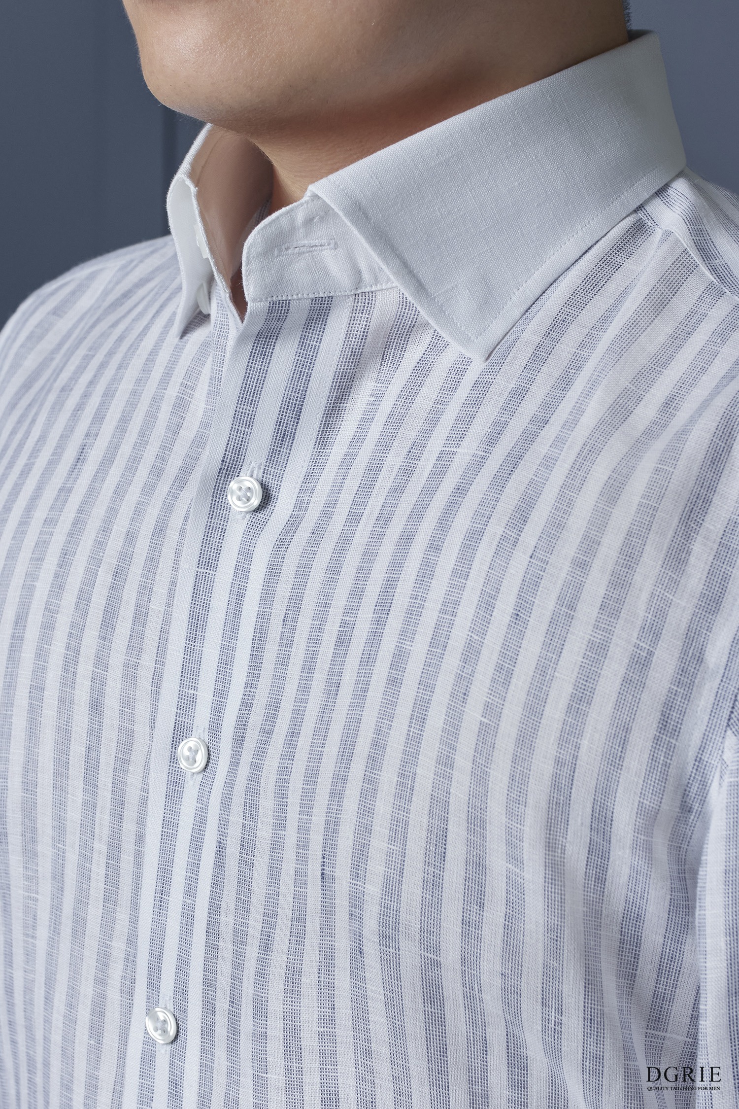 เสื้อเชิ้ตลินิน Casual Linen Navy Two Tone White Collar Shirts