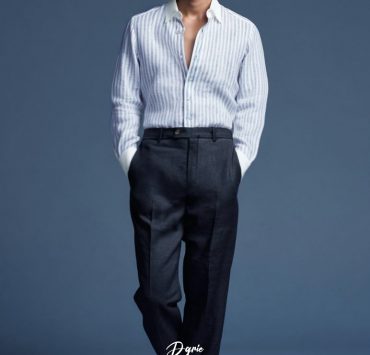 เสื้อเชิ้ตลินิน Casual Linen Navy Two Tone White Collar Shirts