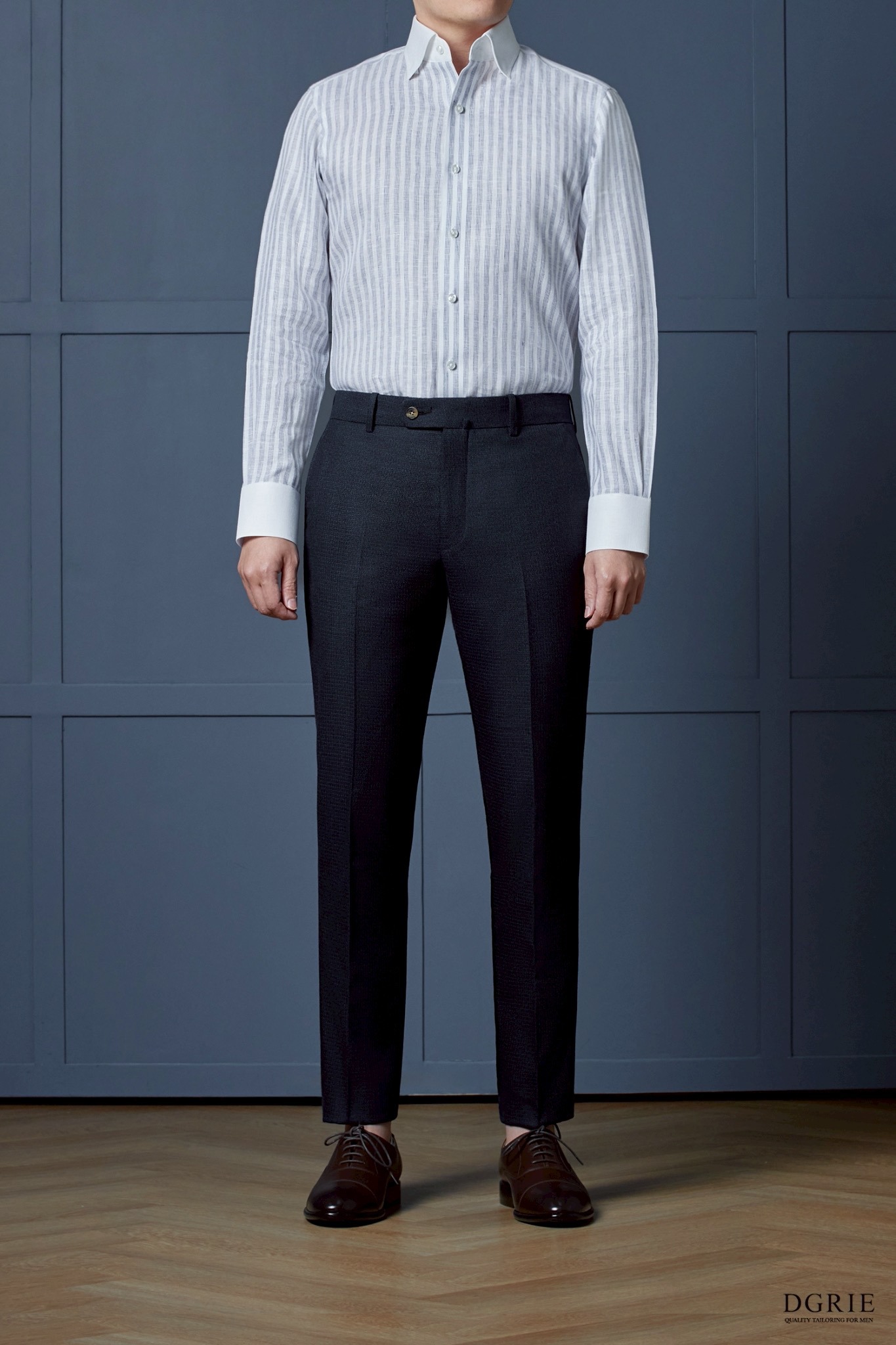 IMG_0156 2 เสื้อเชิ้ตลินิน Casual Linen Navy Two Tone White Collar Shirts