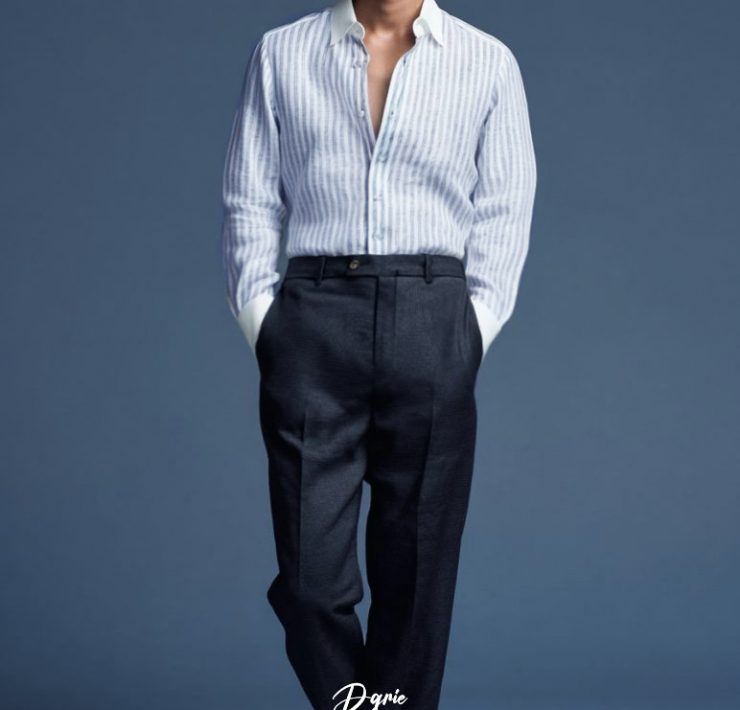 เสื้อเชิ้ตลินิน Casual Linen Navy Two Tone White Collar Shirts 18 เสื้อเชิ้ตลินิน Casual Linen Navy Two Tone White Collar Shirts