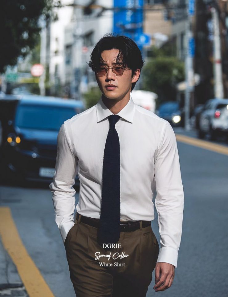 เสื้อเชิ้ต DGRIE Cotton Spread Collar 8cm White Shirt