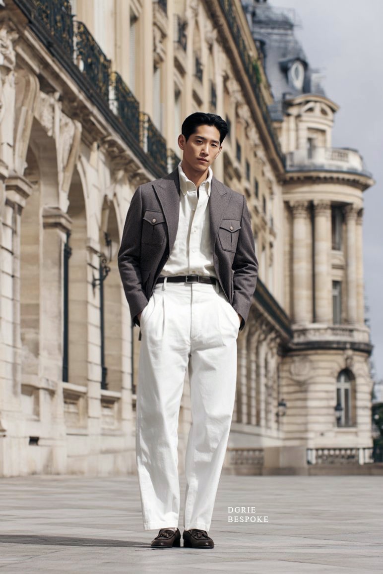 sa1 copy DGRIE Custom Flannel Safari x White Cotton Loose Fit Pleated Pants