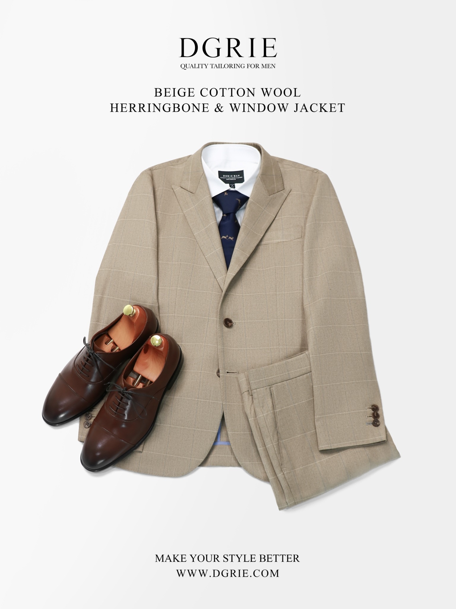 เสื้อสูท Beige Cotton Wool Suit Herringbone Window Suits