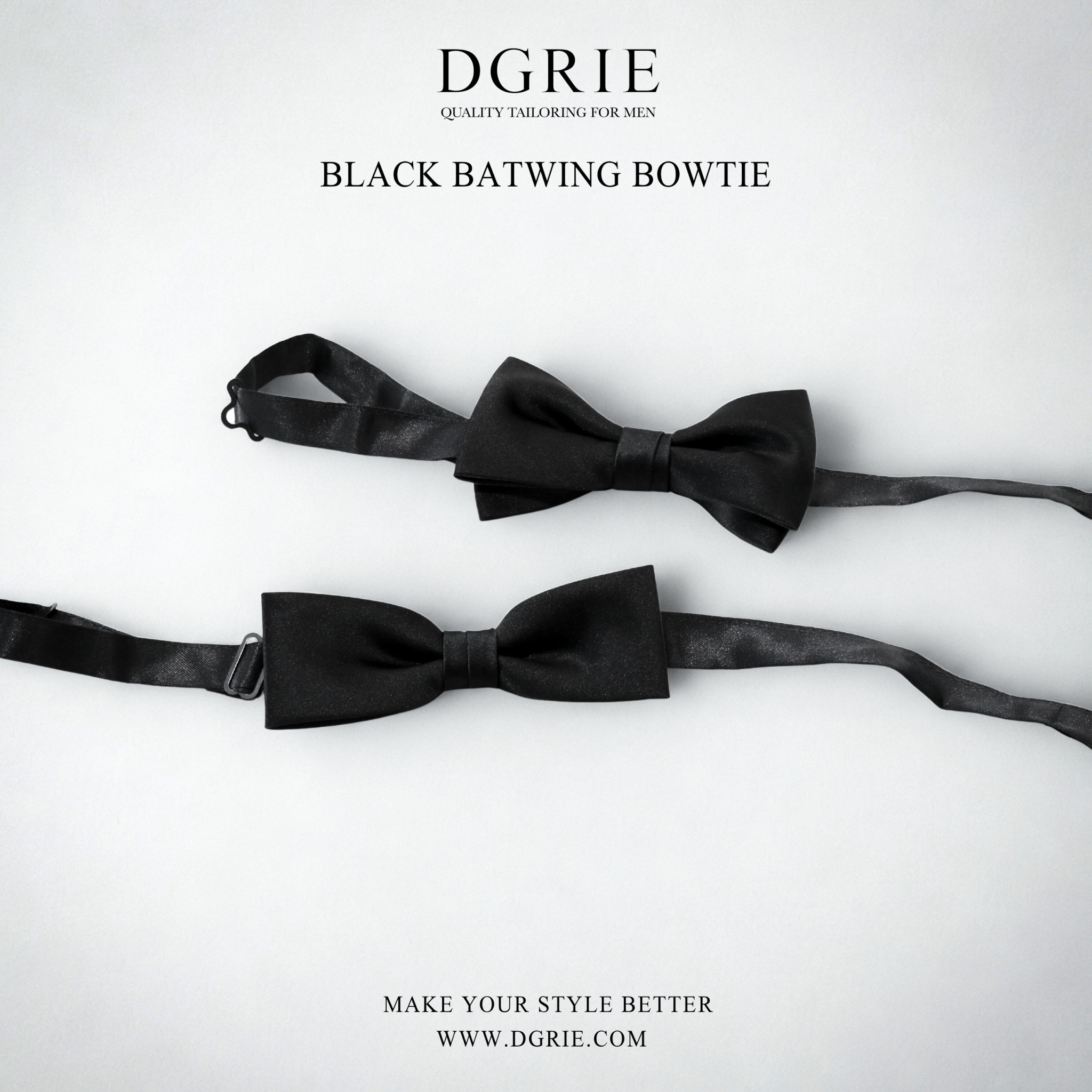 โบว์ไทสีดำ Black Batwing Satin Bow Tie