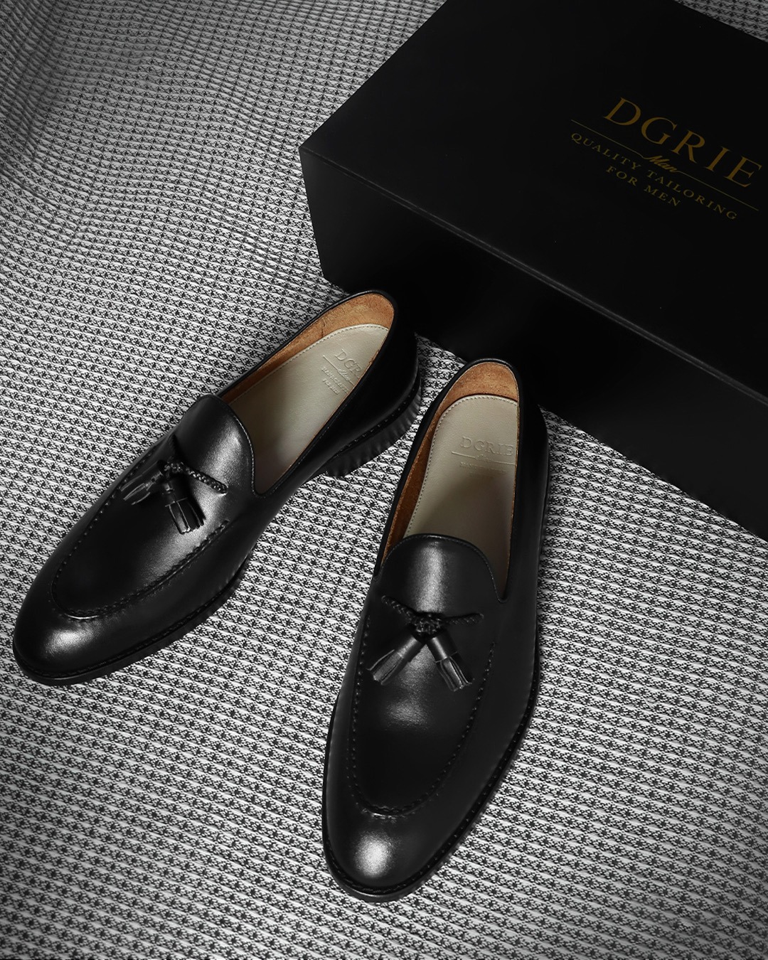 รองเท้าหนังสีดำ DGRIE Super Black Tassel Loafer Shoe