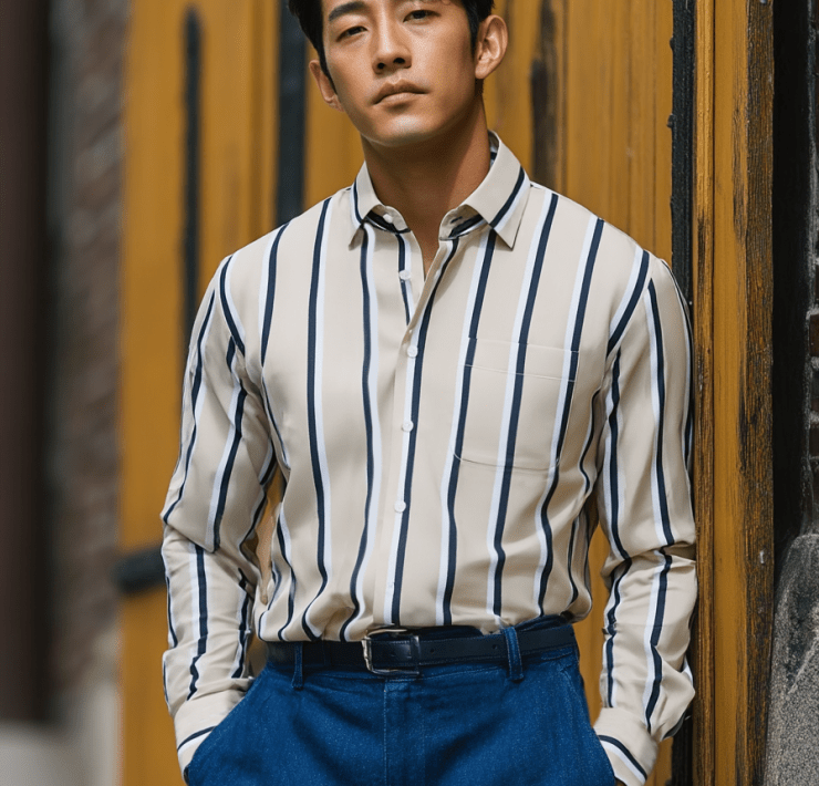 เสื้อเชิ้ตลายทางสีครีม Double Stripe 2 Tone Light Beige Shirts 19 เสื้อเชิ้ตลายทางสีครีม Double Stripe 2 Tone Light Beige Shirts